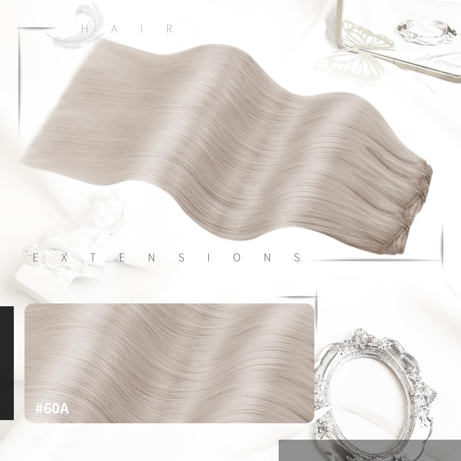 Moresoo Clip in Hair Extensions Real Human Hair White Blonde Short Bob Hair 10 Inch Human Hair Extensions Clip in Blonde Remy Straight Hair for Women Layered Hair 5 Pieces/80g #60A - Image 2