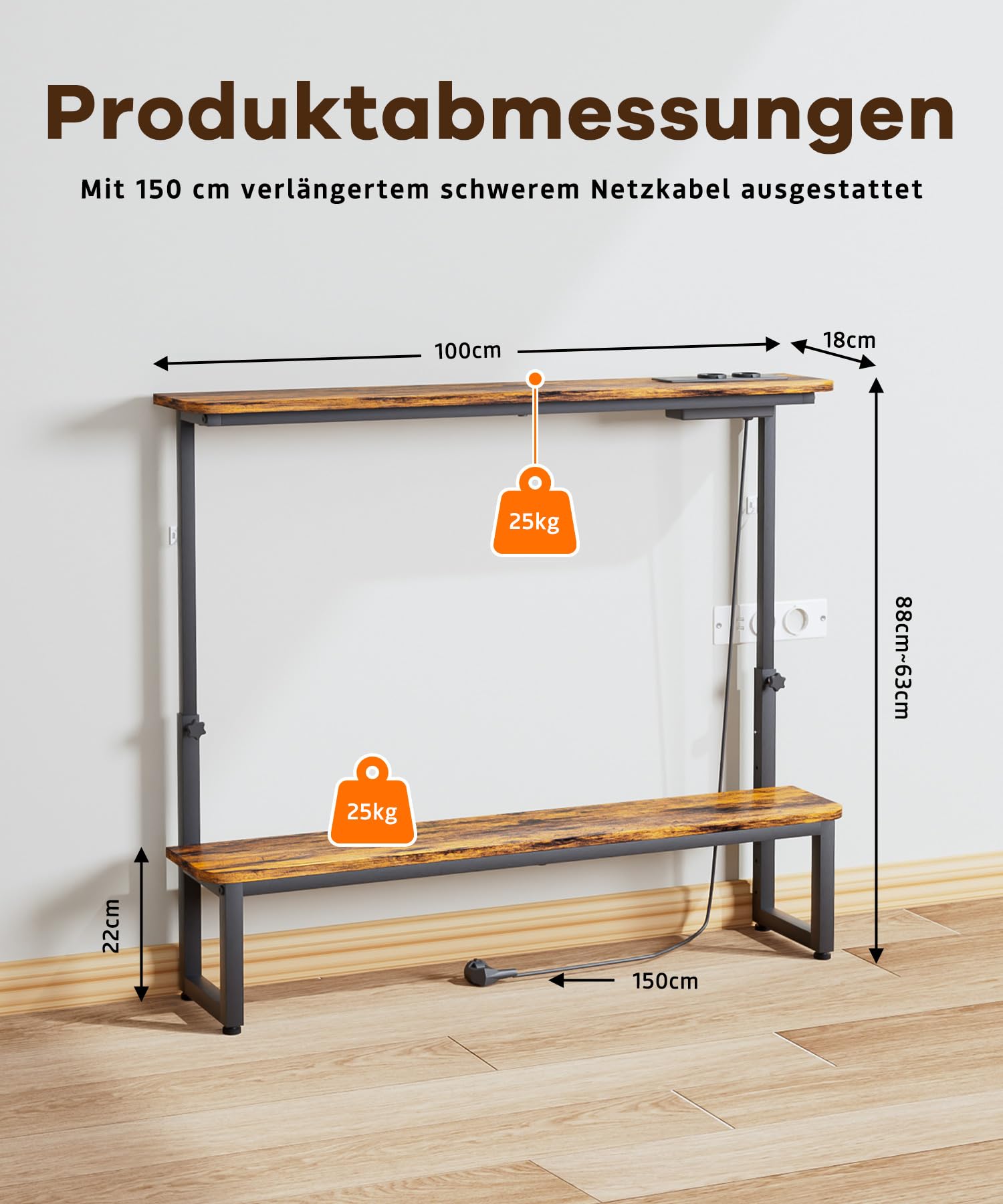 Yorbay Schmaler Konsolentisch mit 2 Ablagen: Retro Robust Beistelltisch
