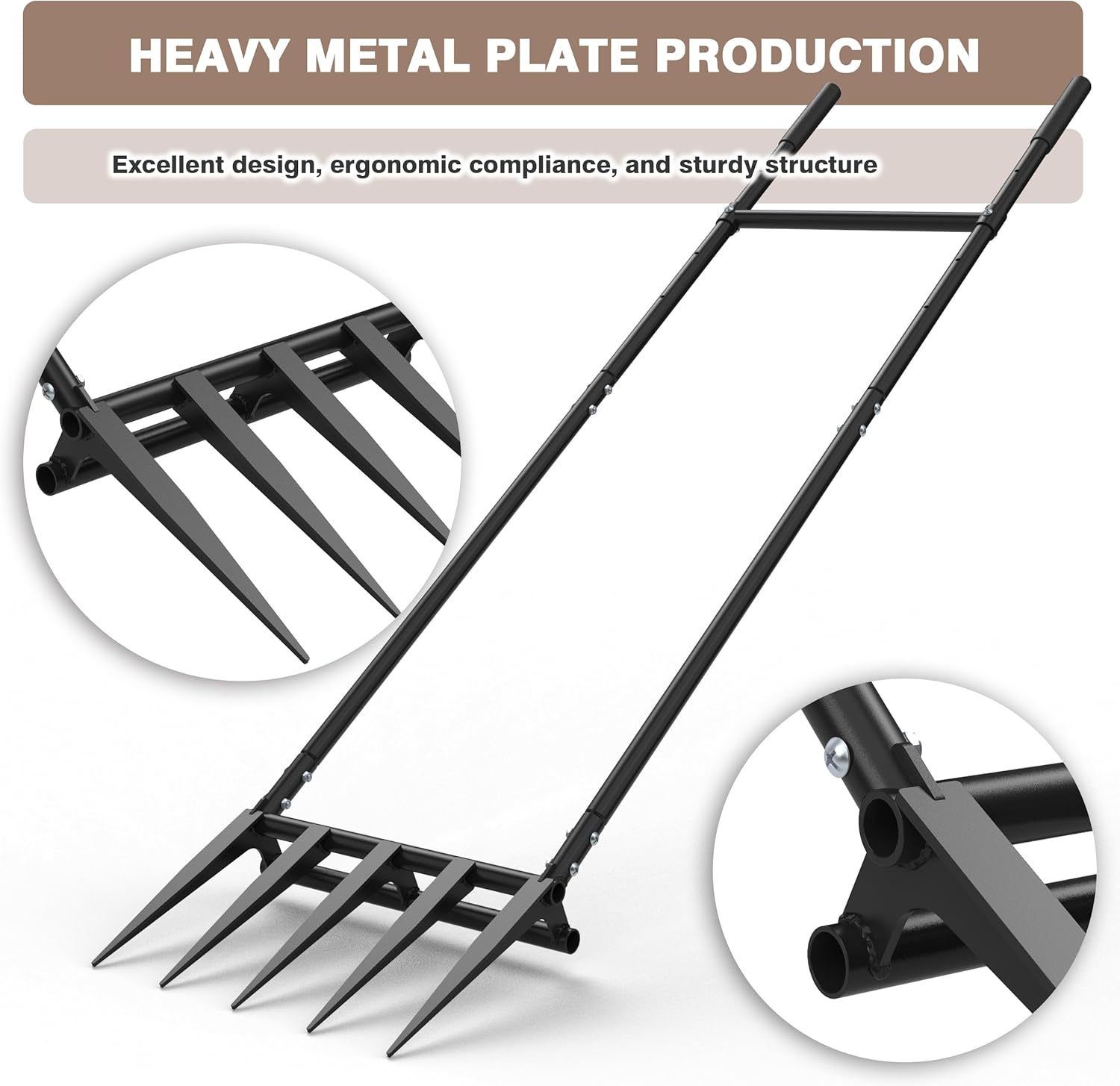 5 Steel Tines 15 in Wide BroadFork Garden Tool, 55 inch Heigh Durable Handles, Ergonomic U-Shaped Design, Black Hand Tiller Broad Fork Great for Farm and Garden, Digging Crushing Aerate Soil