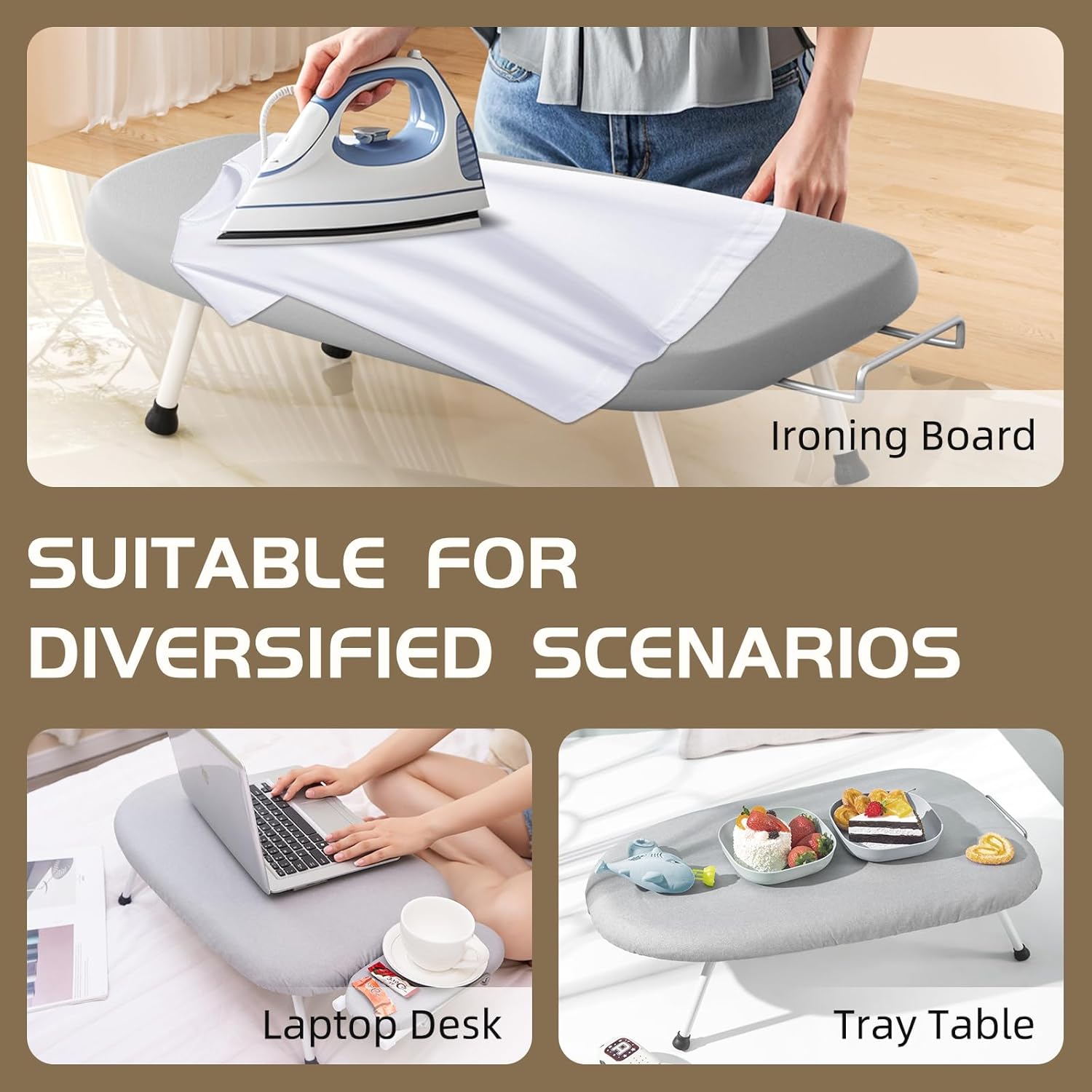Mini Ironing Board Tabletop Ironing Board Compact Foldable Iron Board Thick Steel Tube with Heat Resistant Covers, Iron Rest for Dorms, Apartment and Travel (Grey)