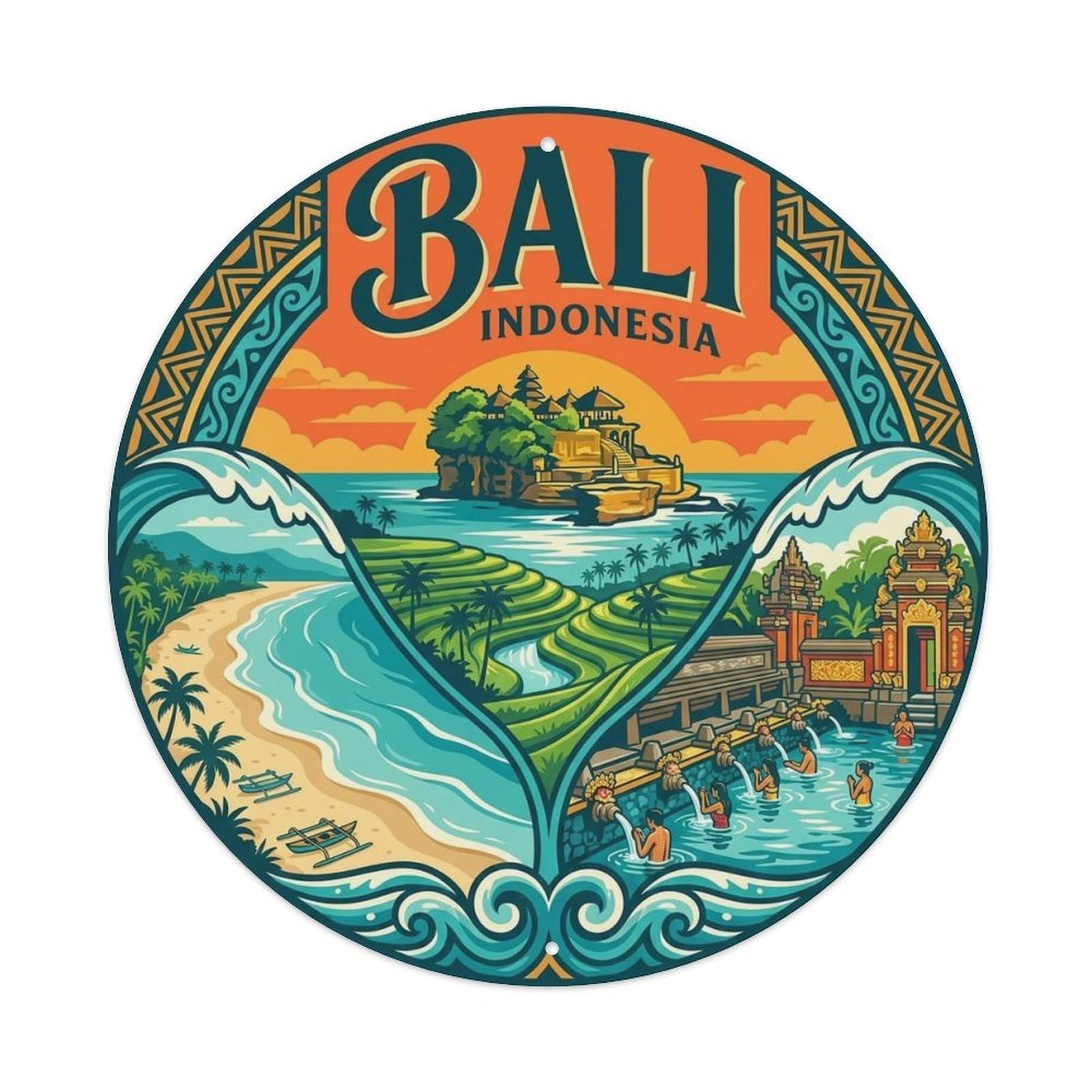 Bali Indonesia Retro City Travel Landmark Metal Tin Sign