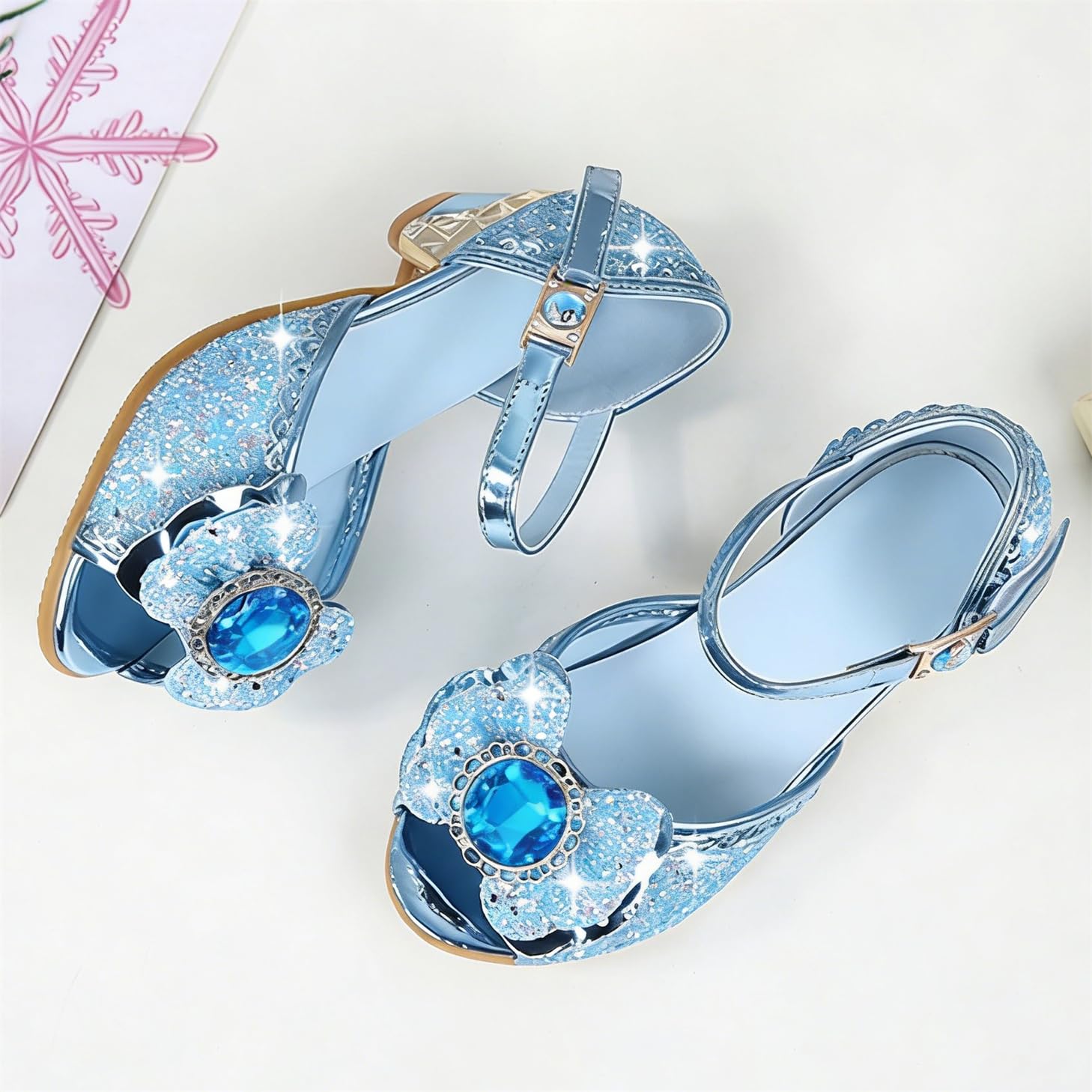 FStory&Winyee Sandales Princesse Enfant Filles Reine des Neiges Bouche Poisson Talons Hauts Chaussures Ballerines Elsa Arc Charmant Doux Cosplay Déguisement Ceremonie et Fêtes