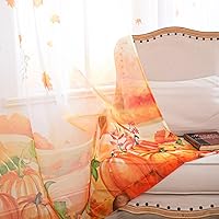 Vista 6 de youleyar Cortinas traslúcidas de otoño para sala de estar de 63 pulgadas de largo, 2 paneles de cortinas semi-transparentes blancas con estampado