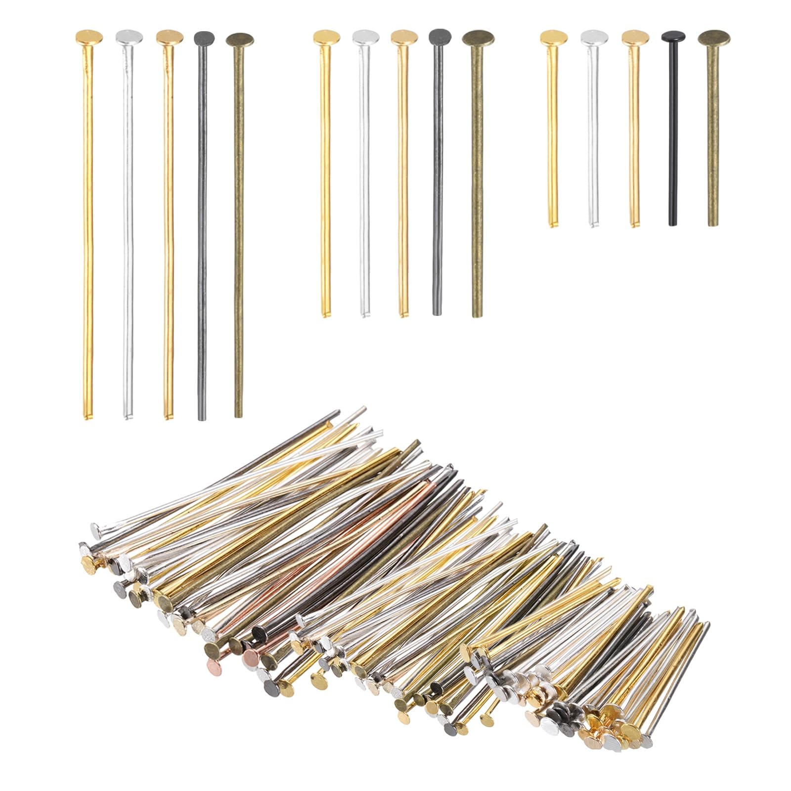 PATIKIL 0.8/1.2/1.6Inch Flat Head Pins, Jewelry Making Headpins Straight Pins Findings Bendable for DIY Craft Bracelet Necklace Earring Pendant Making Supplies-600Pcs(Mixed Colors)