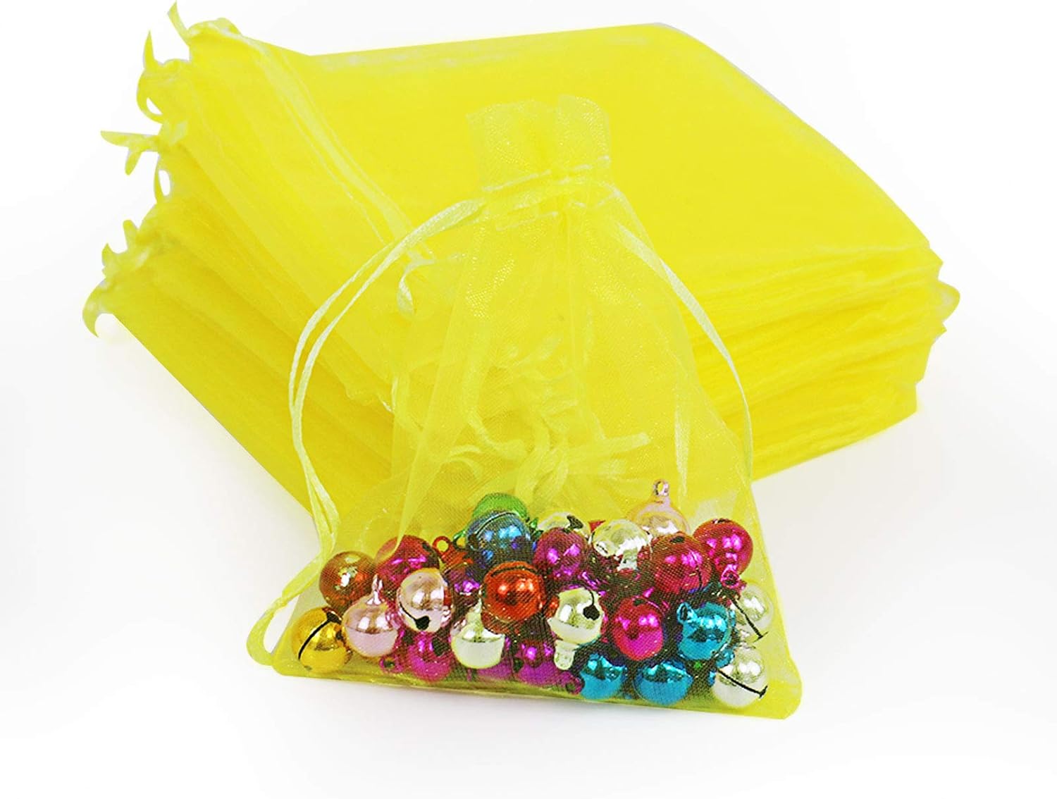 Lautechco 100Pcs Organza Bags 3x4 Inches Yellow Organza