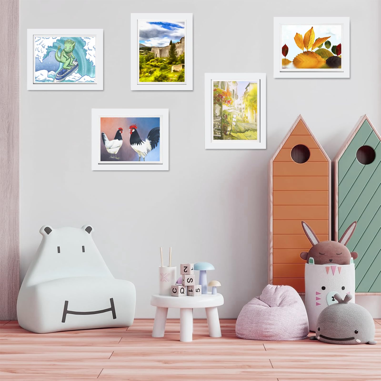 Cadre photo en bois pour enfants - Format A3-1,49 x 32 cm - Ouverture avant - Plusieurs photos d'enfants - Cadre photo artistique - Placer sur la photo - Blanc