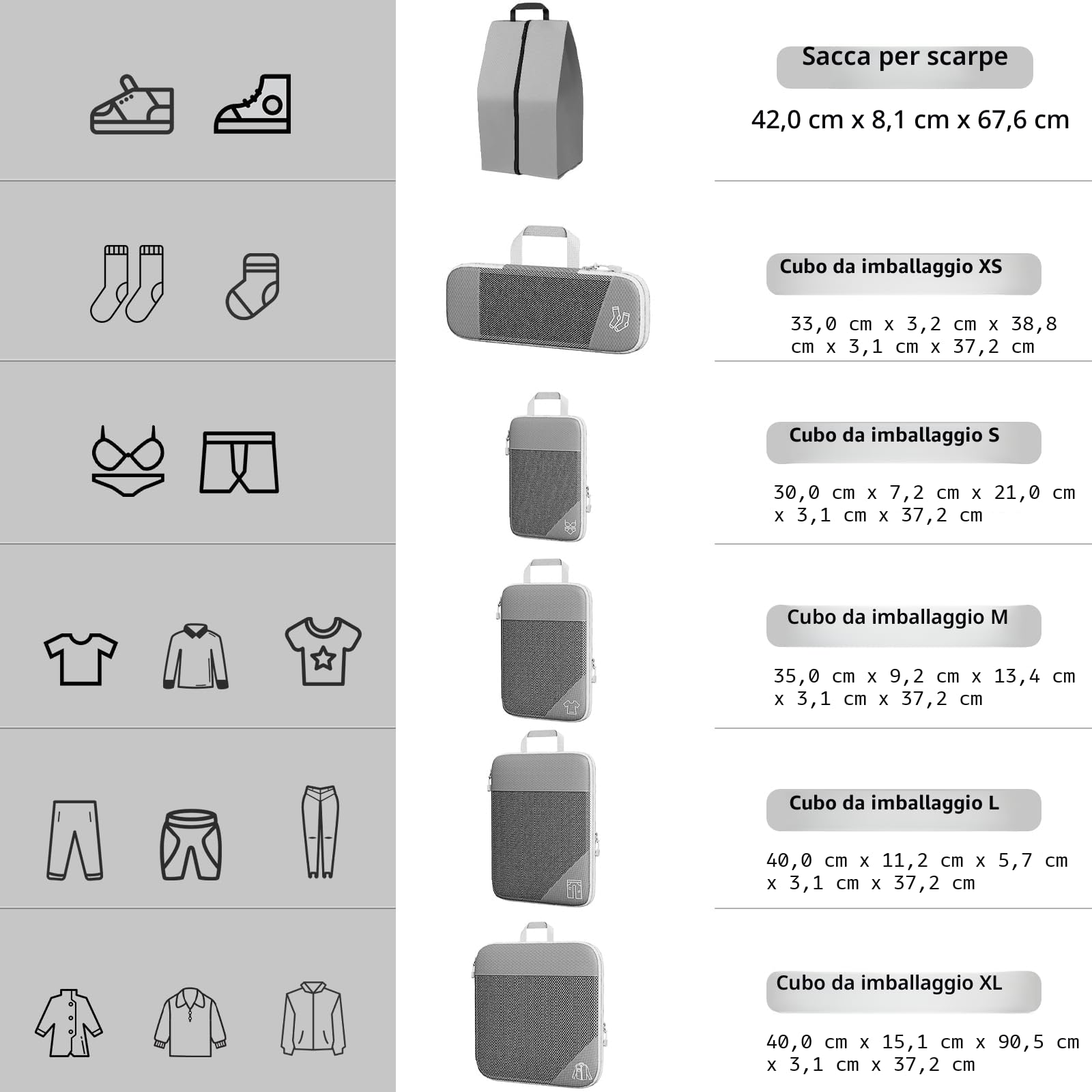 Organizer Valigia Salvaspazio, Set di 6 Compression Packing Cubes Organizer Viaggio, Ultraleggero Estensibile Compressione Organizzatori Valigia Viaggio Divisori Valigia per Viaggiare