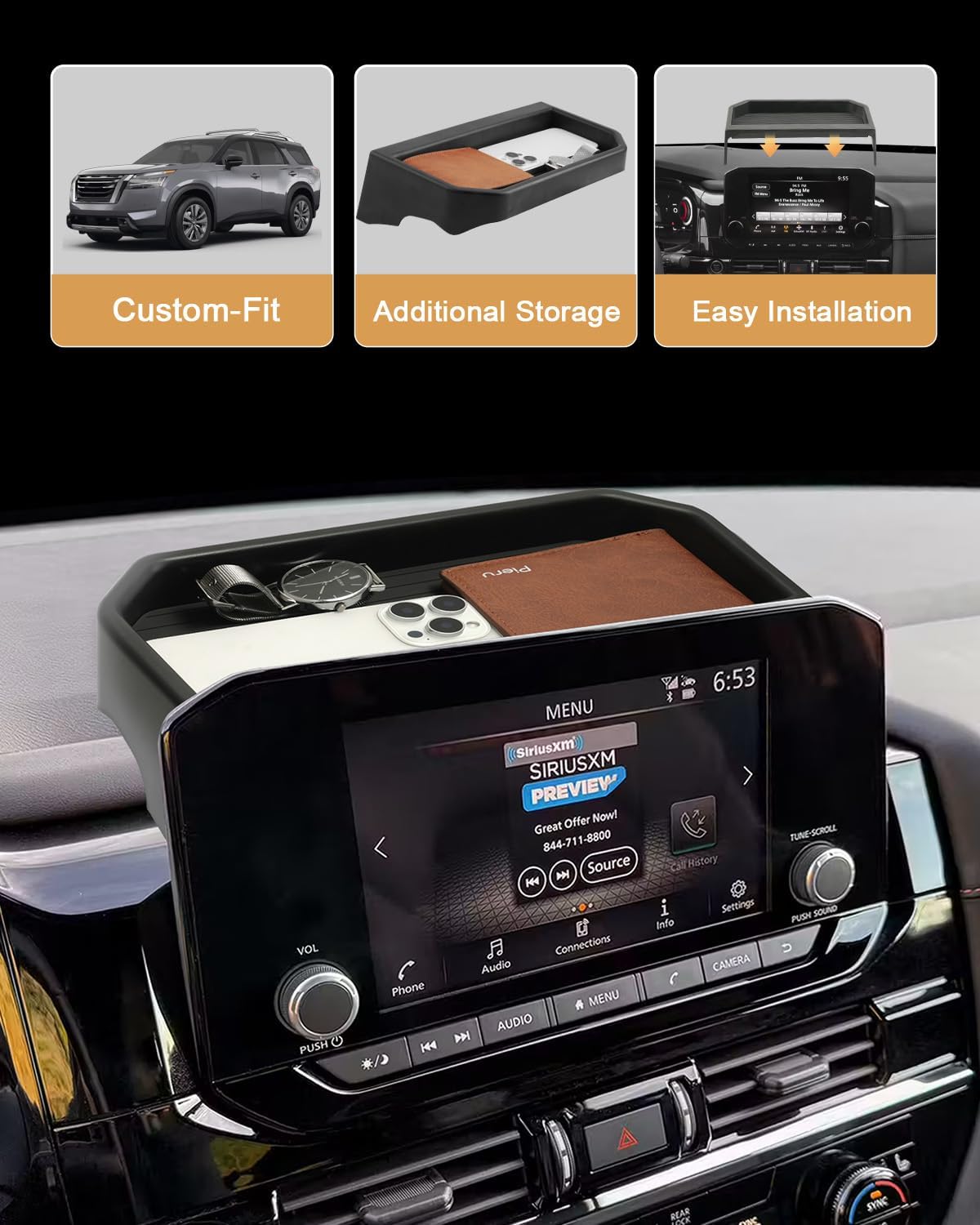 ECOZEN 2025 Pathfinder Dash Console Organizer - Behind Screen Organizer Tray For 2022-2025 Nissan Pathfinder(SL/Platinum) Accessories Dashboard Storage Behind 9-Inch Screen Center Console Organizer