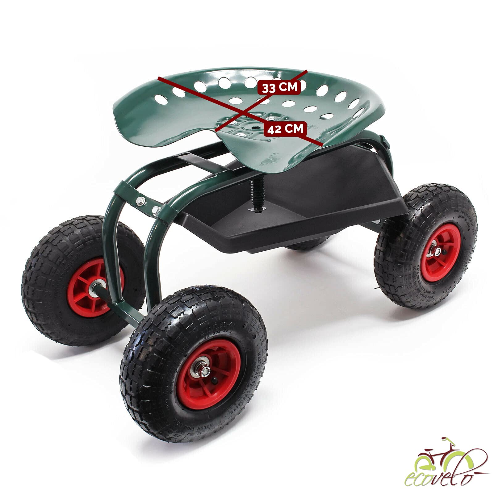 CARRELLO DA GIARDINAGGIO E OFFICINA CON SEDUTA PORTATA MAX 150 KG | SEDIA DA GIARDINO CON 4 RUOTE PNEUMATICHE