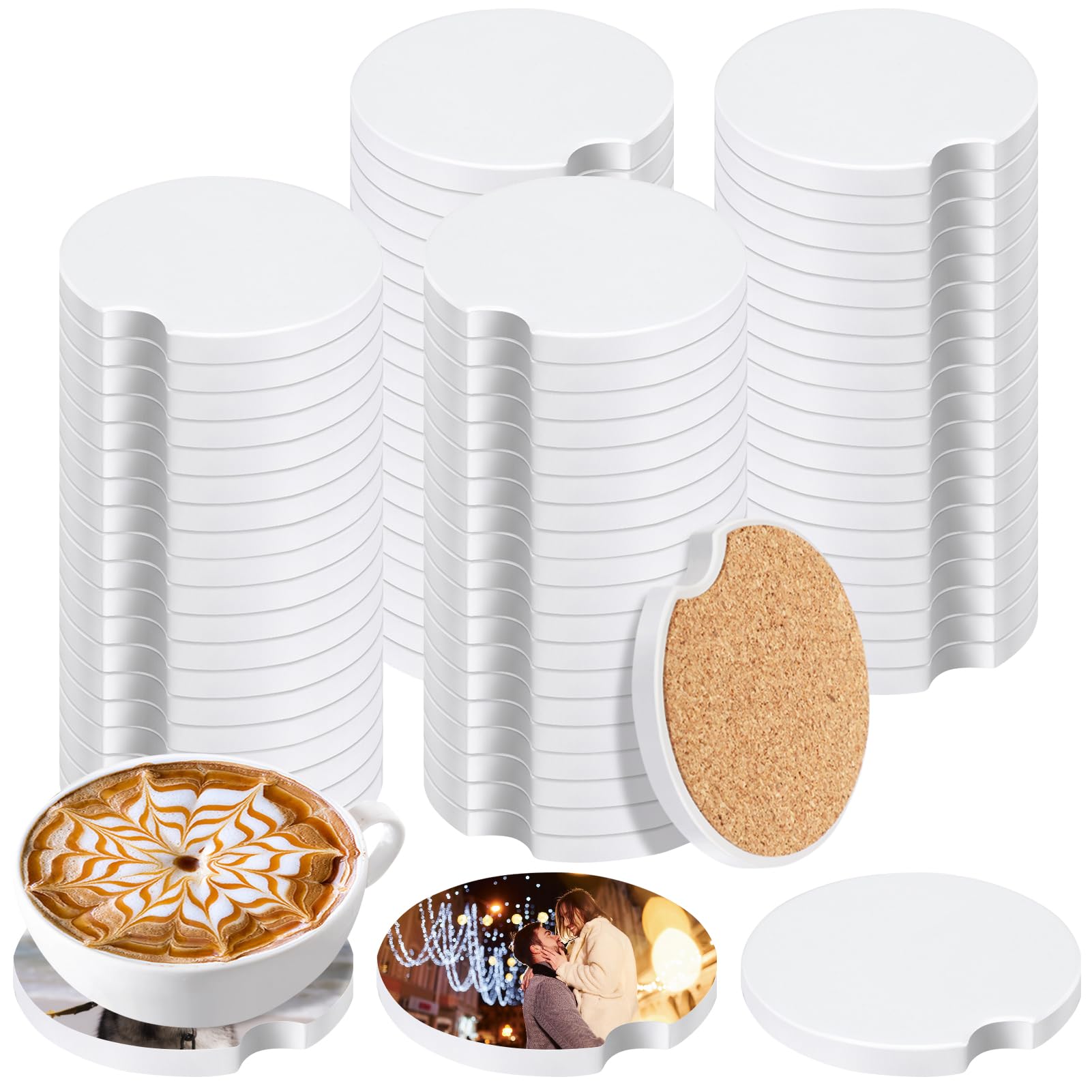 80 Pcs Sublimation Coasters Blanks Ceramic Car Coasters 2.6 Inch