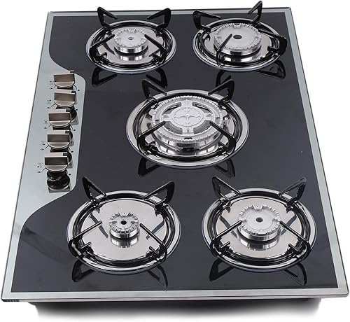 Miniatura 4 de Placa de gas incorporada, estufa de gas de 5 quemadores con vidrio templado, superficie lisa, estufa automática de encendido por pulso, perfecta