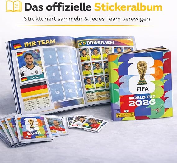 XXL World Cup 2026 Collector's Set - Album + Sticker for Sticking Panini World Cup Sticker Album Extra 1 x Game Plan & Germany Flower Chain (1 Bag/Sticker Set) Own Label Bundle