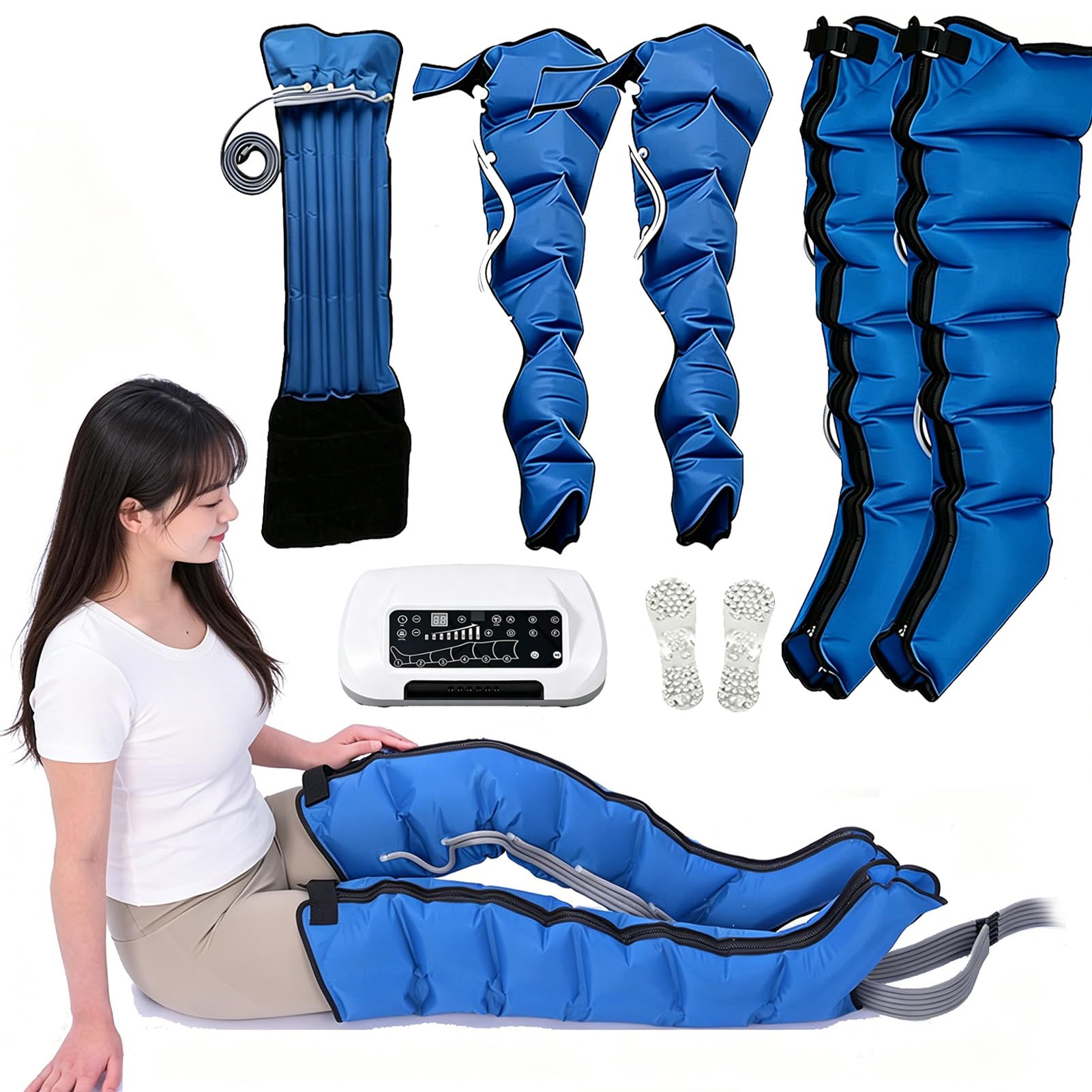 Joyfitness Leg Compression Machine, Leg Massager for Circulation, 6-Cavity Air Compression with Pressure Sensor, Wireless Control, Auto Exhaust Technology, Relieves Fatigue and Edema