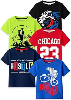 Kuchipoo Boys Cotton Printed T-Shirts | Half Sleeve Round Neck | Soft & Comfortable Casual Wear for Kids | Pack of 5 Price In India