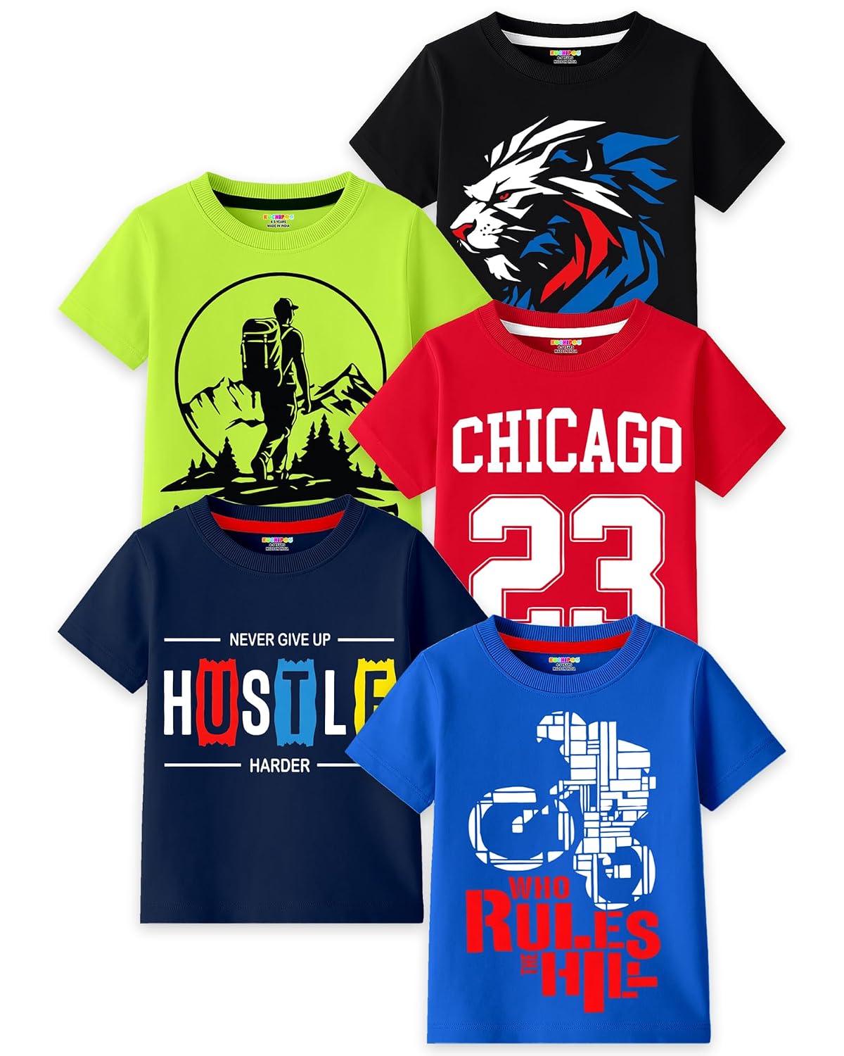 Kuchipoo Boys Cotton Printed T-Shirts | Half Sleeve Round Neck | Soft & Comfortable Casual Wear for Kids | Pack of 5 - Review, Price and Buying Guide