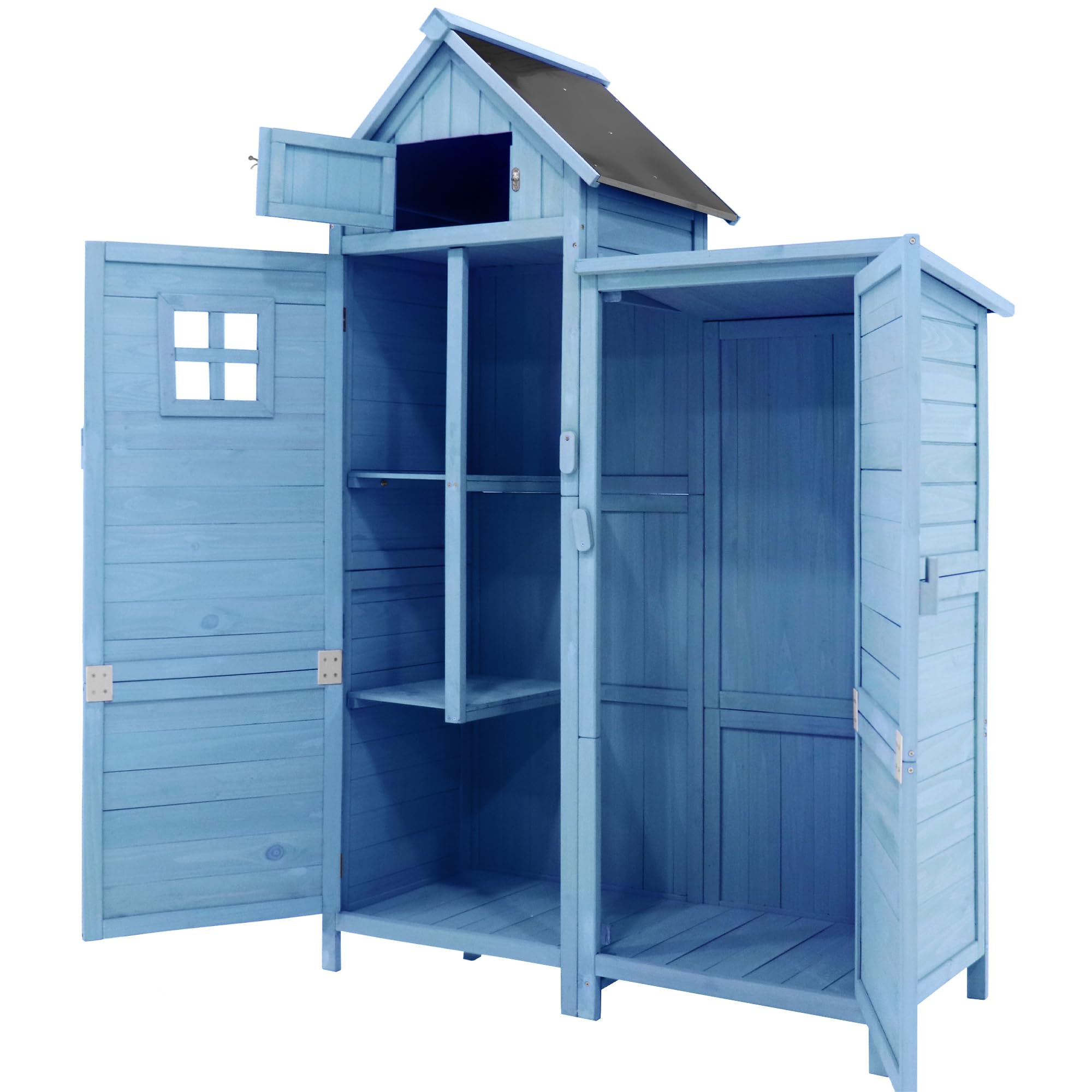 Gabinetto da giardino per elettrodomestici, 118 x 54 cm, 118 x 54 x 173 cm (larghezza x profondità x altezza), resistente alle intemperie, legno, blu, tetto in PVC (set, 1 unità, 1 x armadio per)