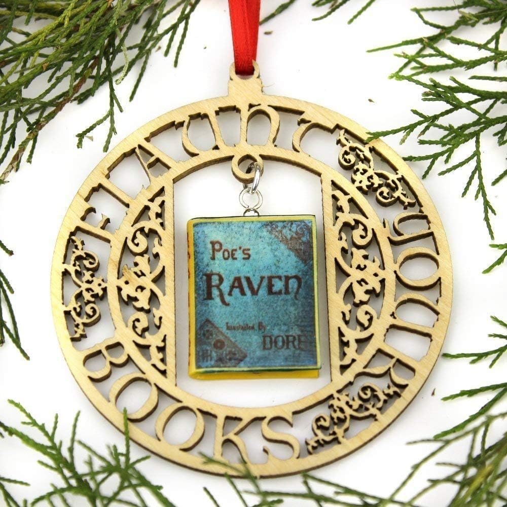 The Raven Edgar Allan Poe Ornament Clay Mini Book Framed Home Wall Trim Trinket Decoration