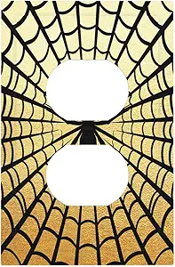 Decorative Outlet Covers Black Spider Spiderweb on Golden Background 1 Gang Duplex Light Switch Cover Plate Unique Wall Plate Electrical Switch Plate Covers for Bedroom Home Decor