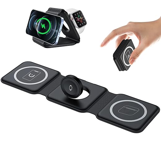 Travel Charger for Multiple Devices, Magsafe Charger Wireless Charger, 3 in 1 Charging Station for Apple iPhone Watch and airpods (15 14 13 12 Pro Max