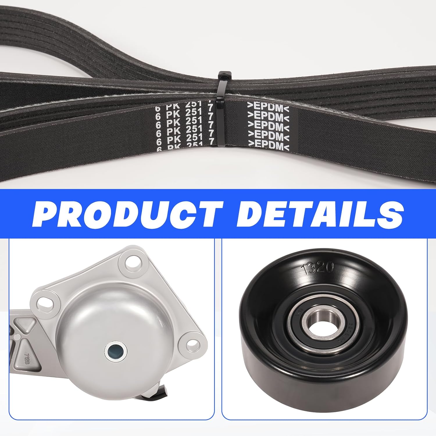 Serpentine Drive Belt Component Kit w/Tensioner & Idler Fit for Ford F-150, F-250 F-350 F-450 F-550 Super Duty, E-150 E250 E-350 Excursion 4.6L 5.4L 6.8L 2002-2010, Replace 90K-38274E