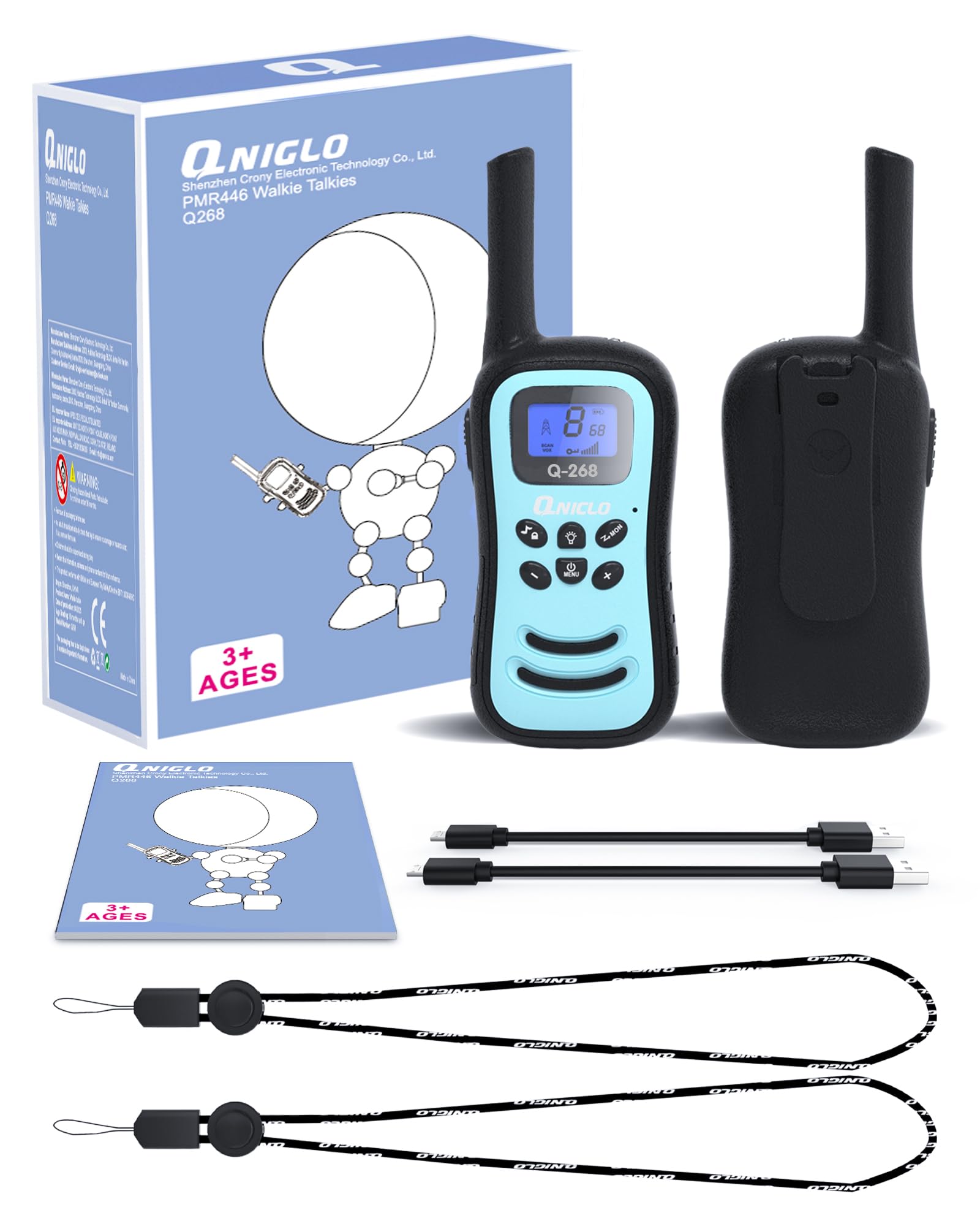 QNIGLO Walkie Talkie Niños Recargable, Largo Alcance 8 Canales Radio de 2 vías Walky Talky,Buen Ayudante de Camping en Bicicleta Senderismo,Regalo de Moda para Niños Chicos(RosaAzul)