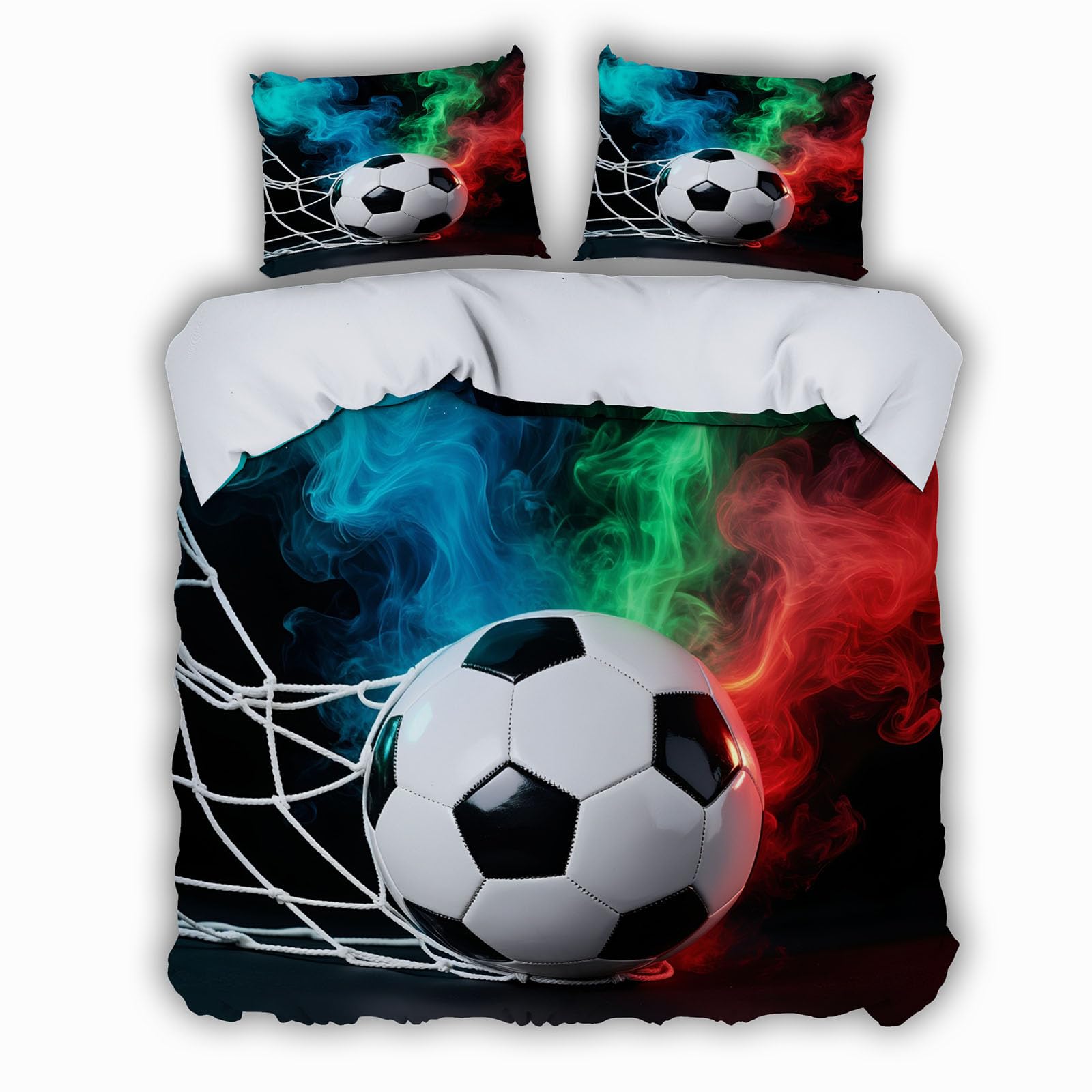 Housse de couette football 240x260 cm avec 2 taies d'oreiller en microfibre pour lit 2 personnes