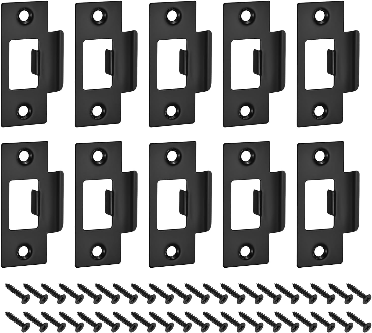 uxcell t Door Strike Plate, 10Pcs 70mm x 40mm 201 Stainless Steel Latch Deadbolt Strike Plate for Door Frame Door Jamb, Black