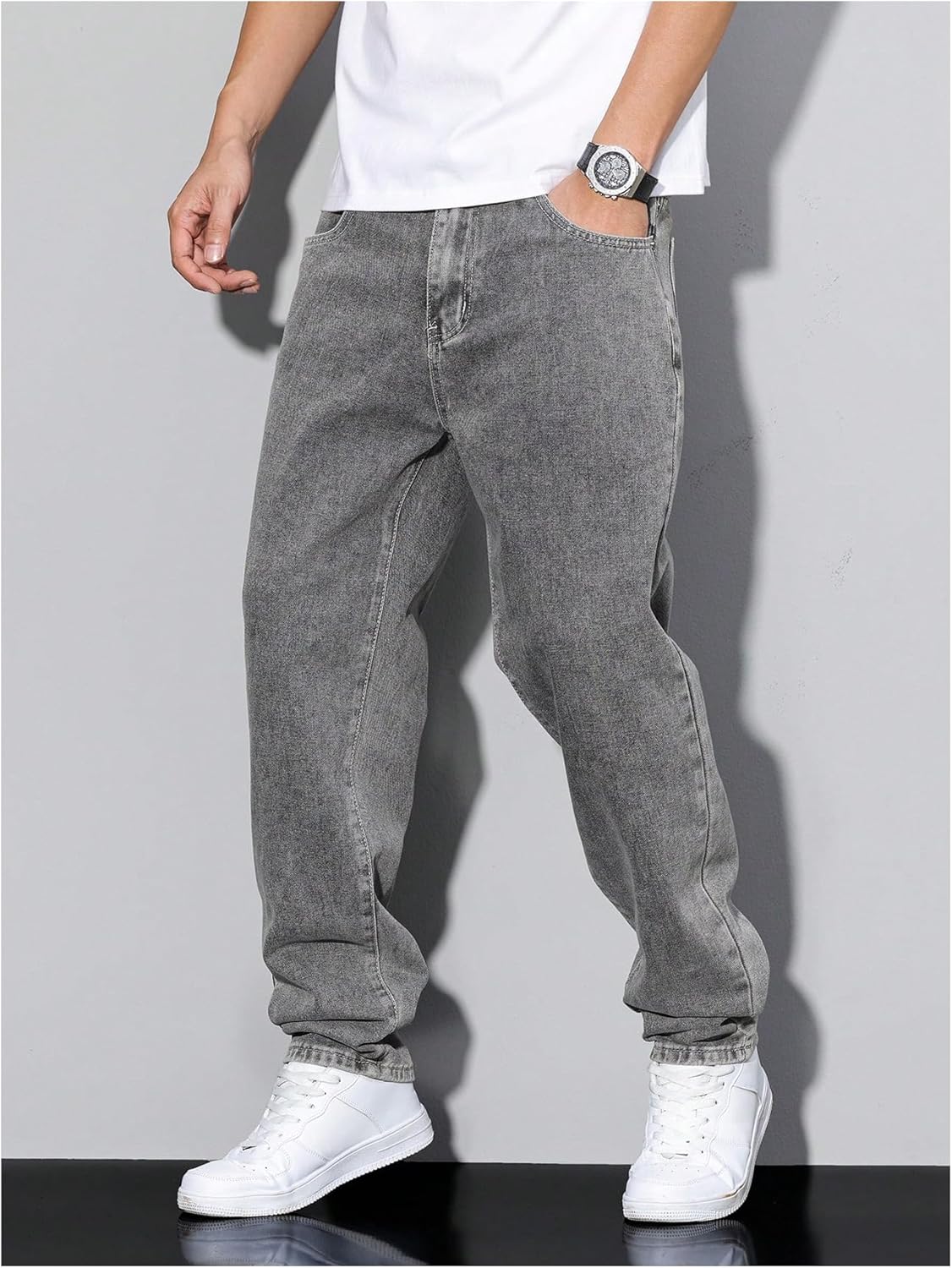 GORGLITTER Men's Baggy Jeans 90s Vintage Casual High Waist Regular Fit Denim Pants Jeans Hip Hop Streetwear Trousers - Image 4