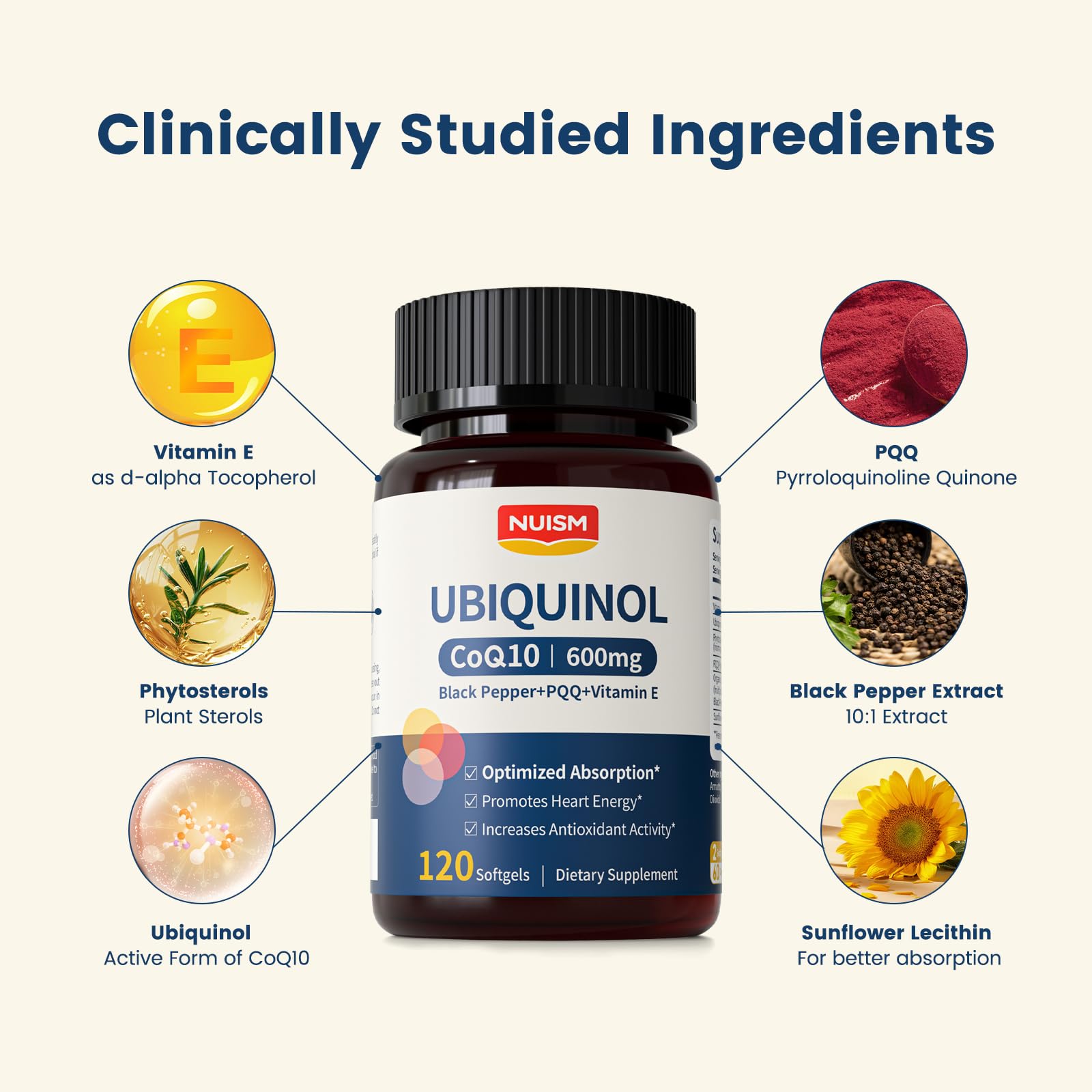 CoQ10 Ubiquinol 600mg Softgels, Coenzyme Co q 10 Supplement with Pqq Vitamins Black Pepper, Maximum Absorption Cq10 for Antioxidants, Vascular, Heart Health, Cellular Energy C0q-10 120 Count — Amazon image 3