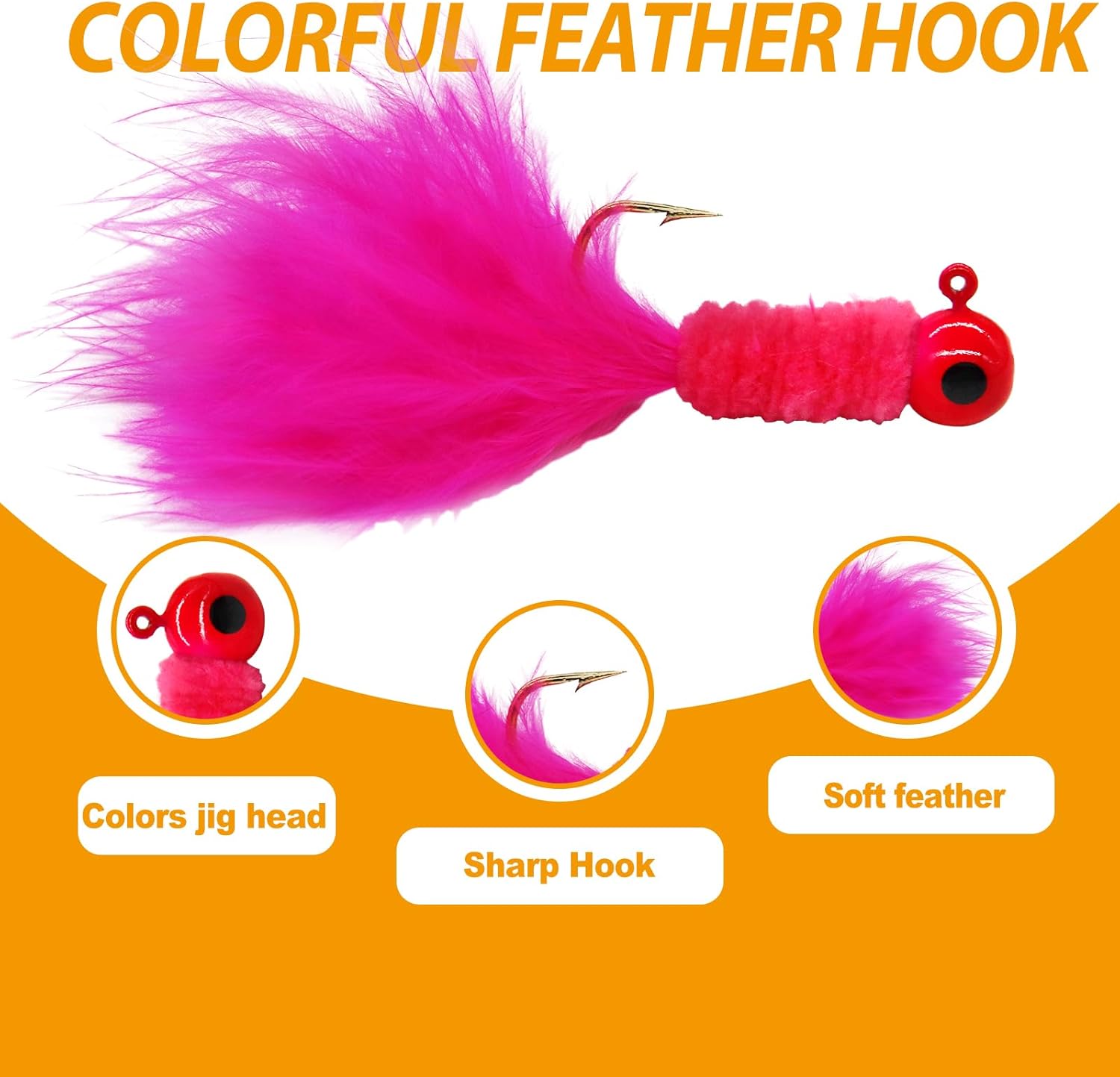 50PCS Crappie Fishing Jigs Hook Kit Feather Hair Jigs for Crappie Fishing baits Lures Panfish Trout 1/8 1/16 1/32 oz thumbnail