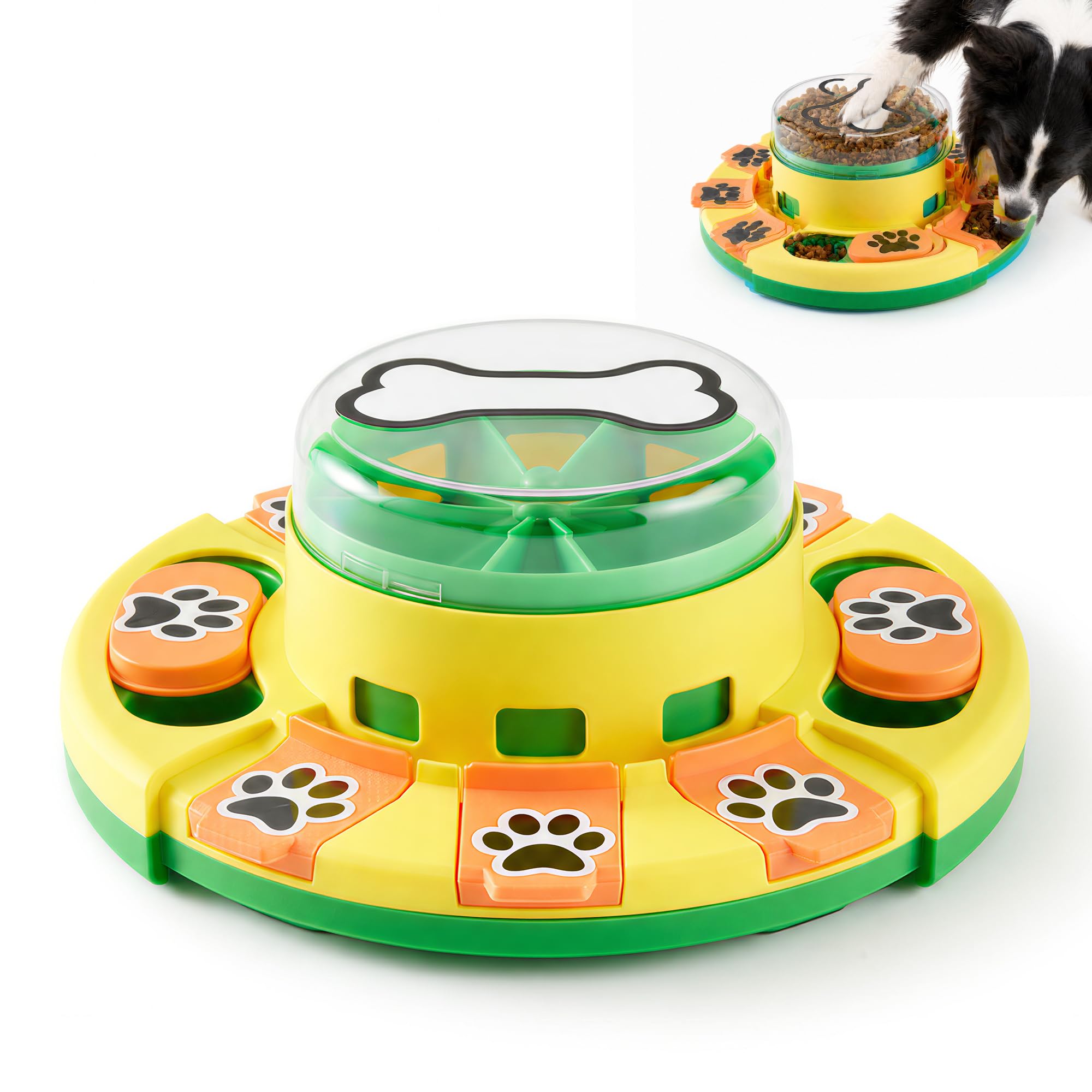 GIANTLUMI Dog Puzzle Toy 2 Levels, Slow Feeder, Pup Food Treat Feeding Dispenser for IQ Training and Entertainment for All Breeds (Green with Pattern)