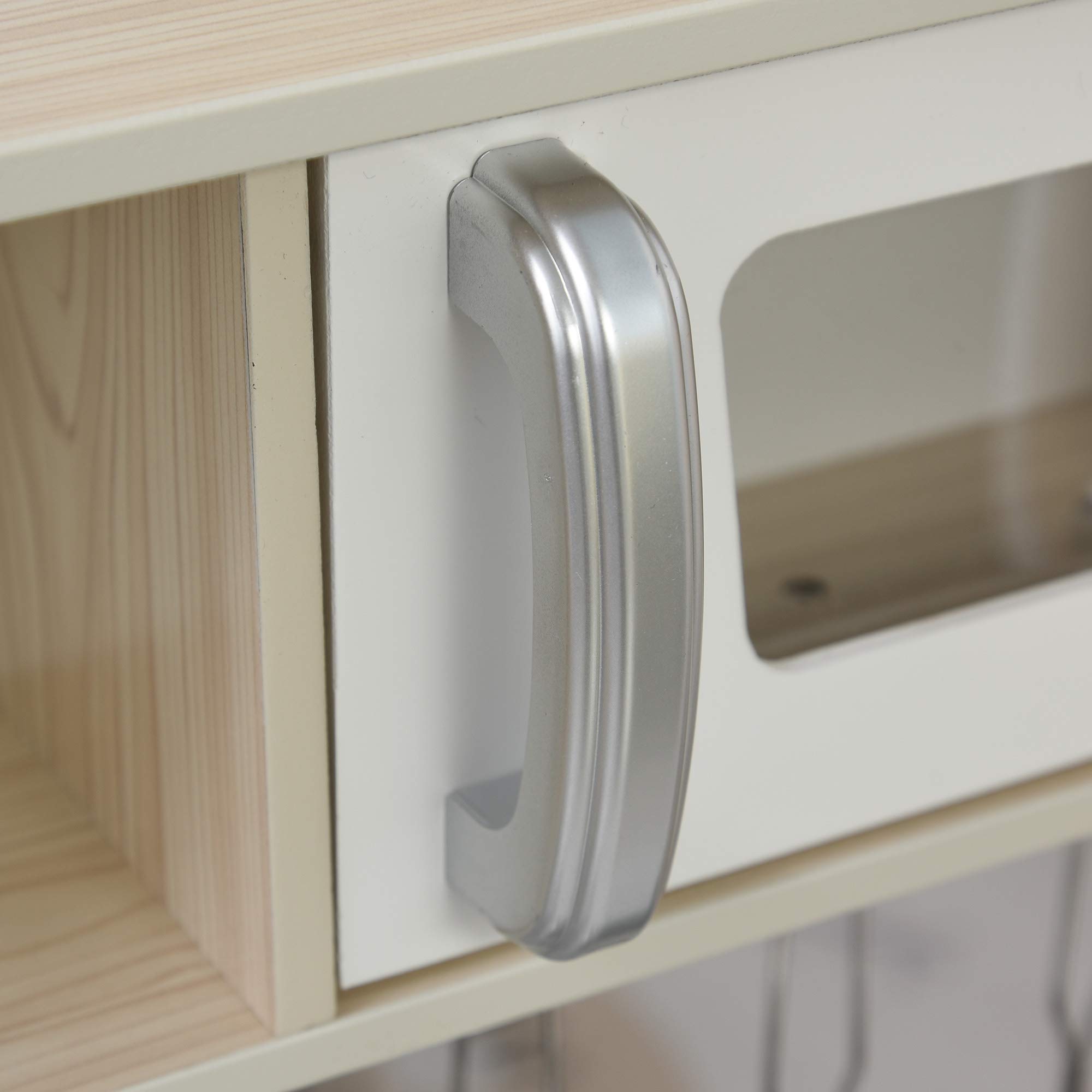 HOMCOM Cucina Giocattolo in Legno per Bambini con Lavandino e Fornelli, Pentole e Utensili in Acciaio, 74x30x81cm, Bianco