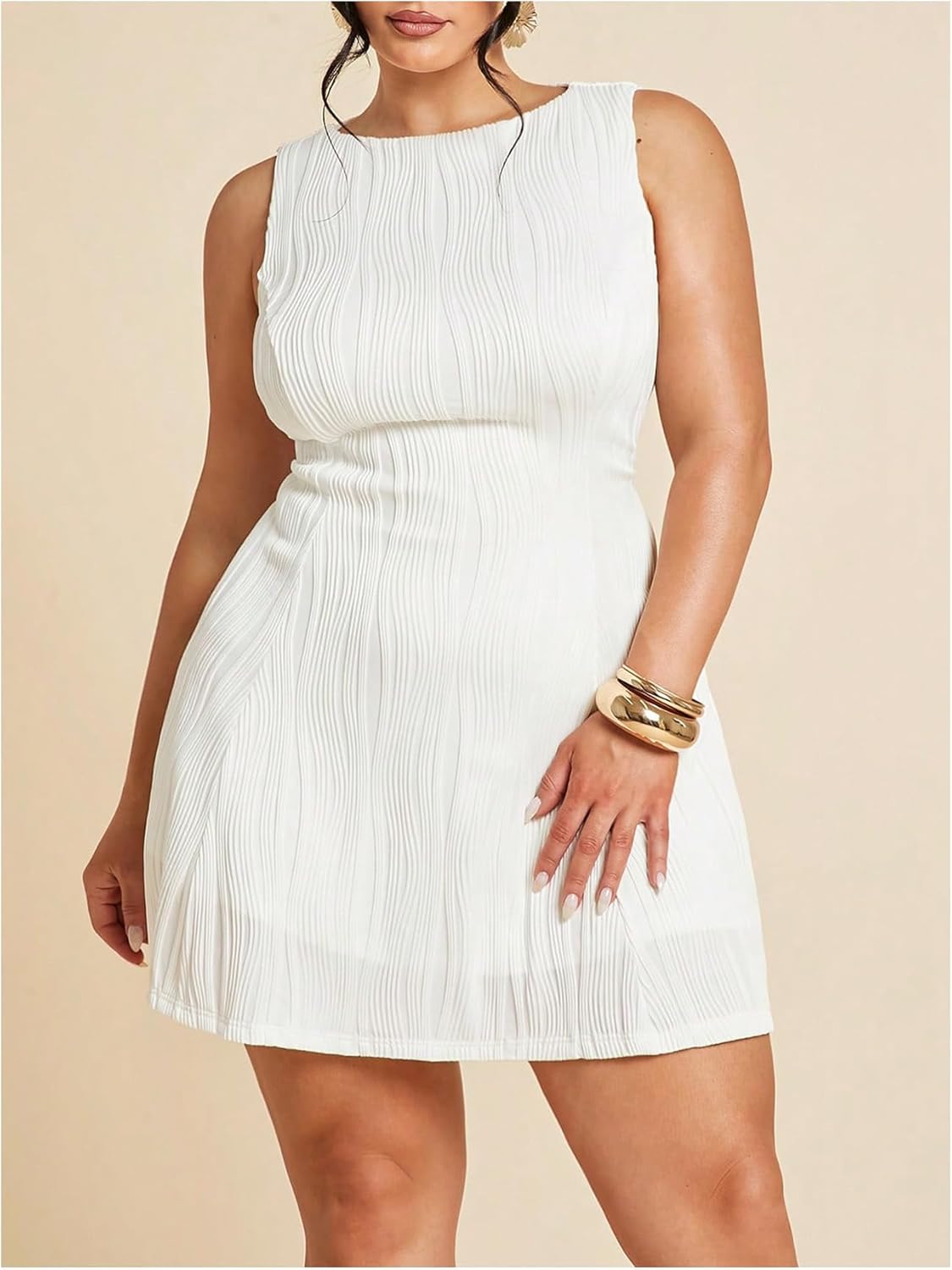 Women's Plus Size Mini Dress Ruffle Cocktail Dress Crewneck Sleeveless A Line Mini Sundress for Wedding Guest - Image 2