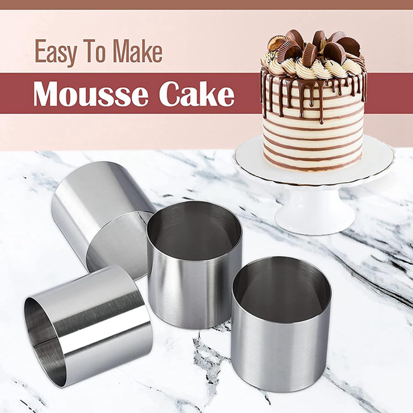 45 Stück Edelstahl Mousse Ringe Runde Keksausstecher Kuchenform Küche Backen Gebäck Werkzeug für Torte, Fondant usw