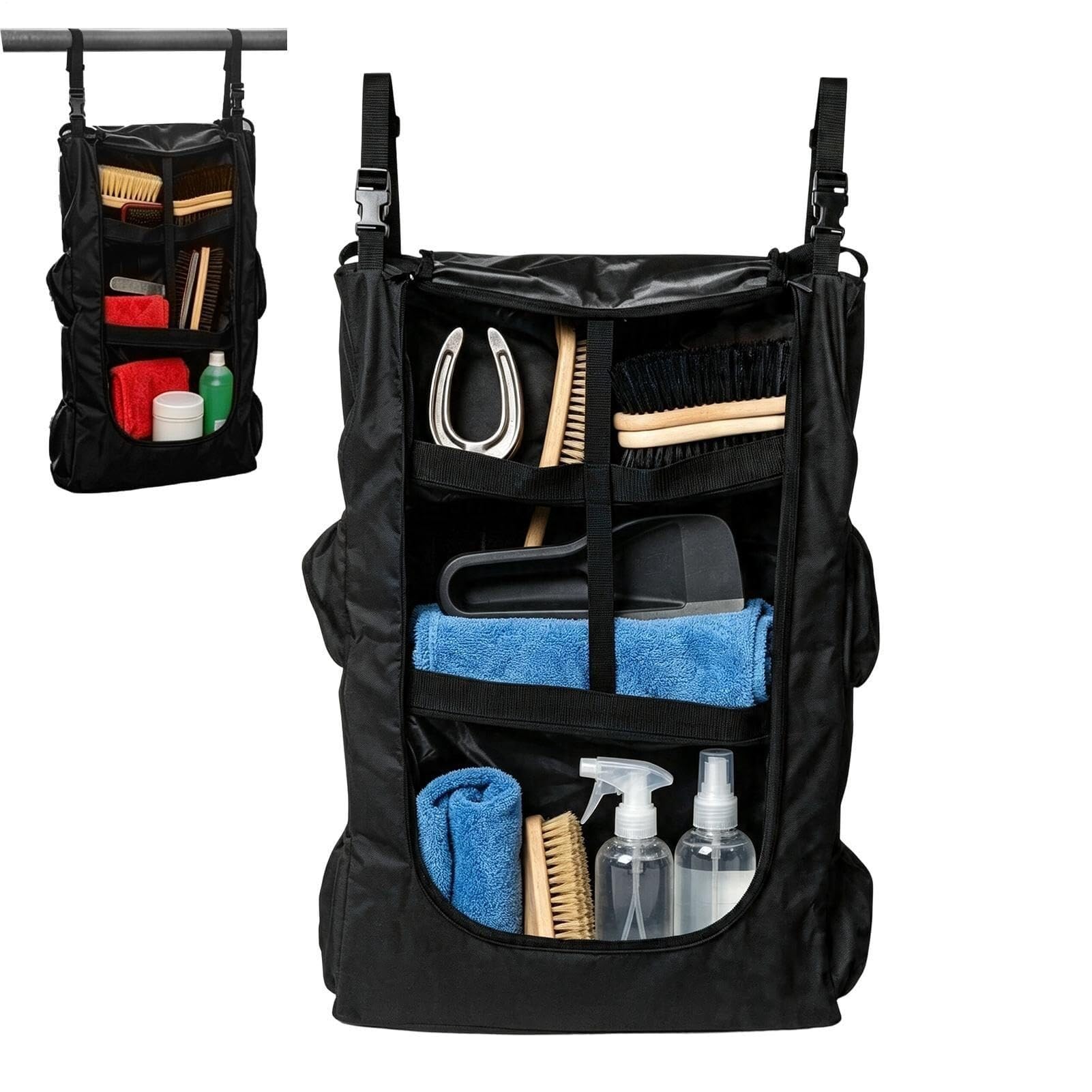 Borsa per spazzolini da cavallo con tasche multiple | Tessuto Oxford impermeabile e resistente. Ampi scomparti per coperte, testiere e montatura.