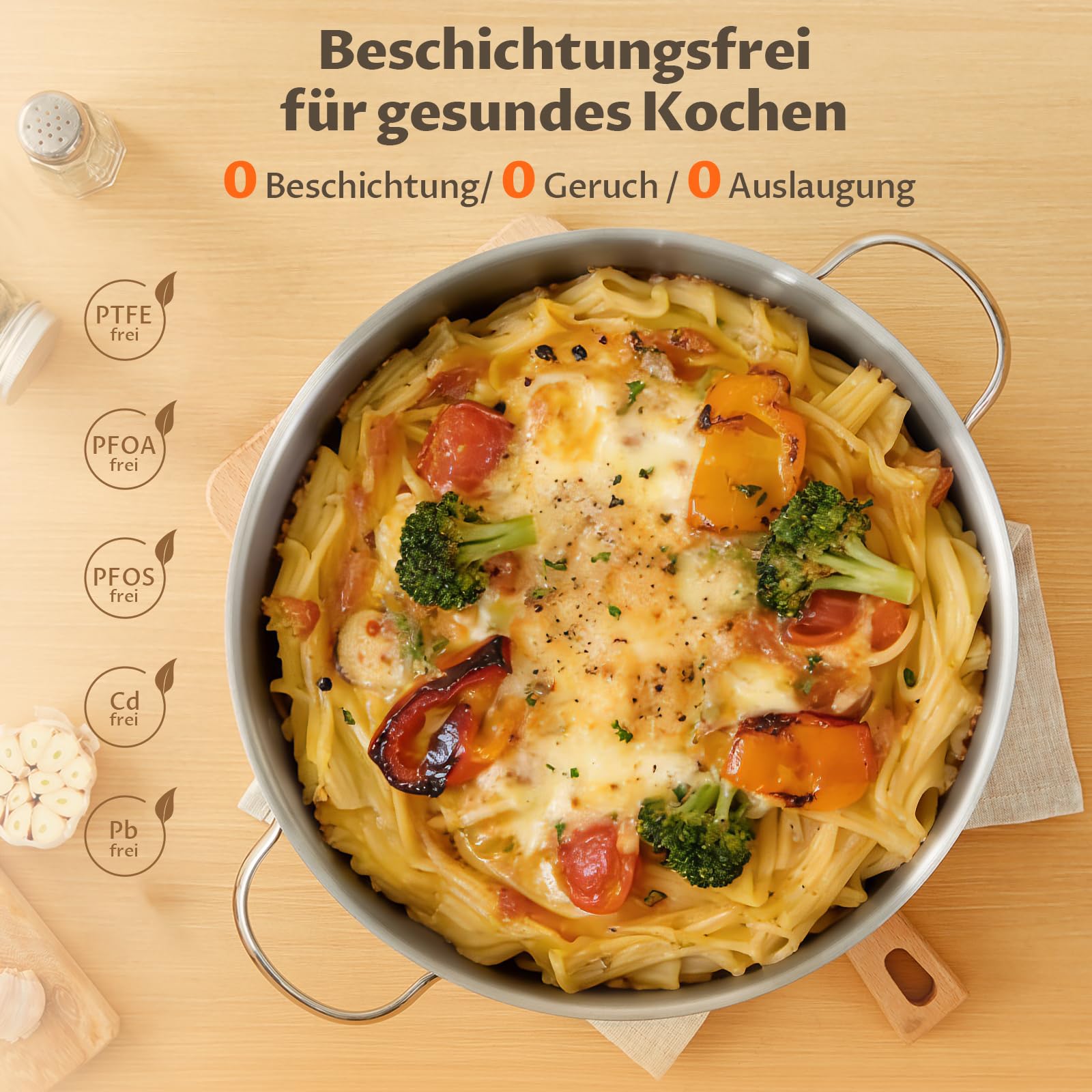 BEZIA Schmorpfanne 28 cm mit hohem Rand & Deckel, Induktions-Bräter 5,2 L | Edelstahl 18/10 Pfanne, unbeschichtet mit Mengenanzeige, Nietfrei & pflegeleicht, Schmortopf zum Schmoren & scharfen Anbraten