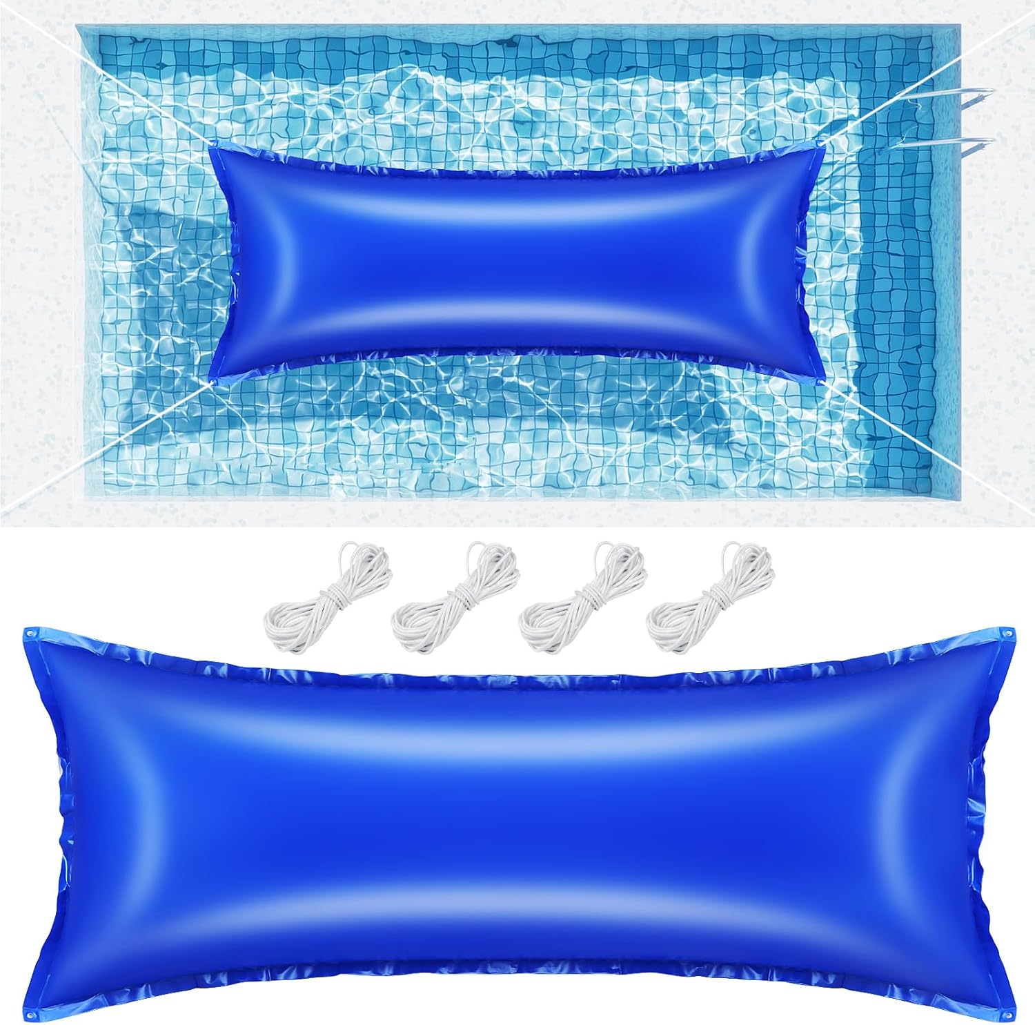 4x12 Ft Pool Pillows for Above Ground Pools, 0.4mm Thick Pool Pillows for Closing Winter, Large Air Pool Cover Pillow Kit for Winterizing with Ropes, Inflatable Cold Resistant Swimming Pool Pillow