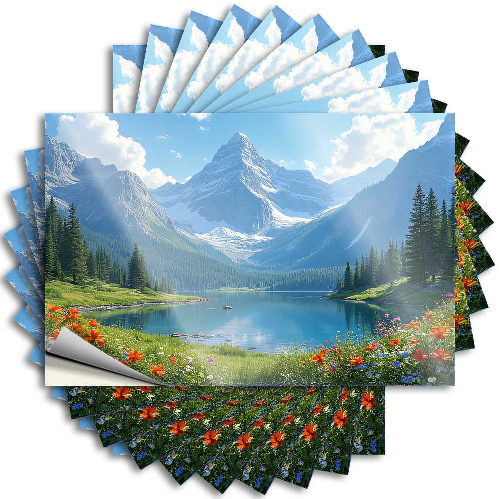 Abipuir - Mountain car accessories lake with flowers and spikes with snow cap, 10 stickers for cars inappropriate stickers (6 x 9 cm)