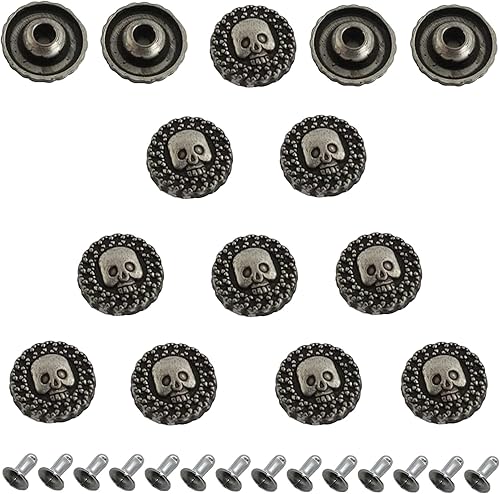 Mingchen 100 botones de calavera de metal, remaches de calavera, botones de decoración de cuero, remaches de metal para accesorios de bricolaje