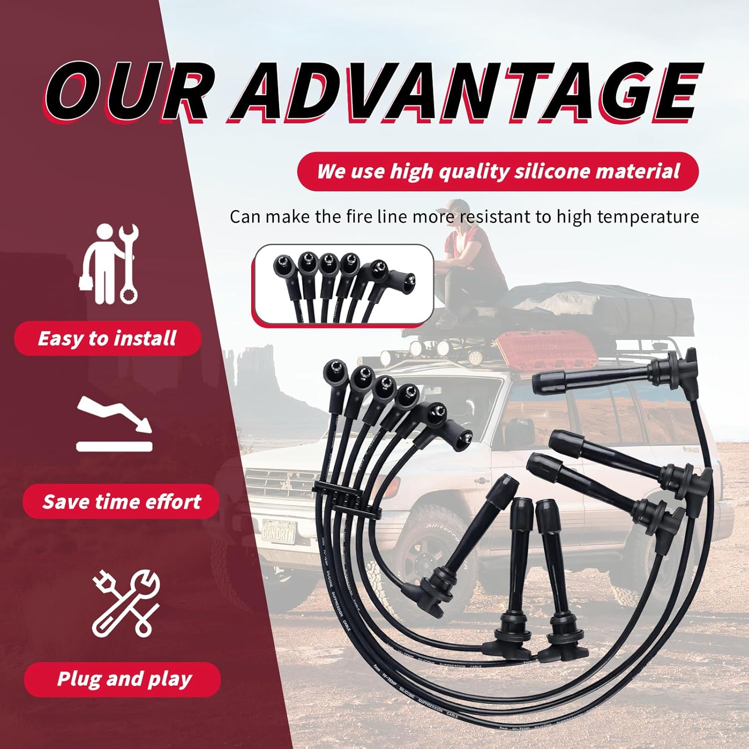 Set of 6 PCS Ignition Spark Plug Wires 671-6263 RC-FDZ089 4L5Z-12259-A & 6 Iridium Spark Plugs Set Compatible with Ford Ranger 2004-2008 Mazda B3000 2003-2007 3.0L V6