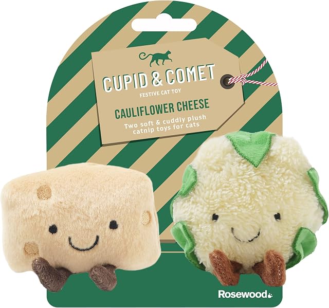 Rosewood Cauliflower Cheese Christmas Cat Toy (2PC), Yellow, 8cm x 8xm, Yellow, Green