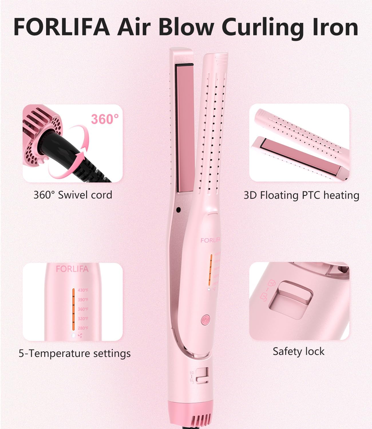 0.6-Inch Flat Iron Hair Straightener with 360° Cool AirBlow, Hair Curler and Straightener for Women, Curling Iron for Short Hair, Professional Hot Tools Hair Styling Iron