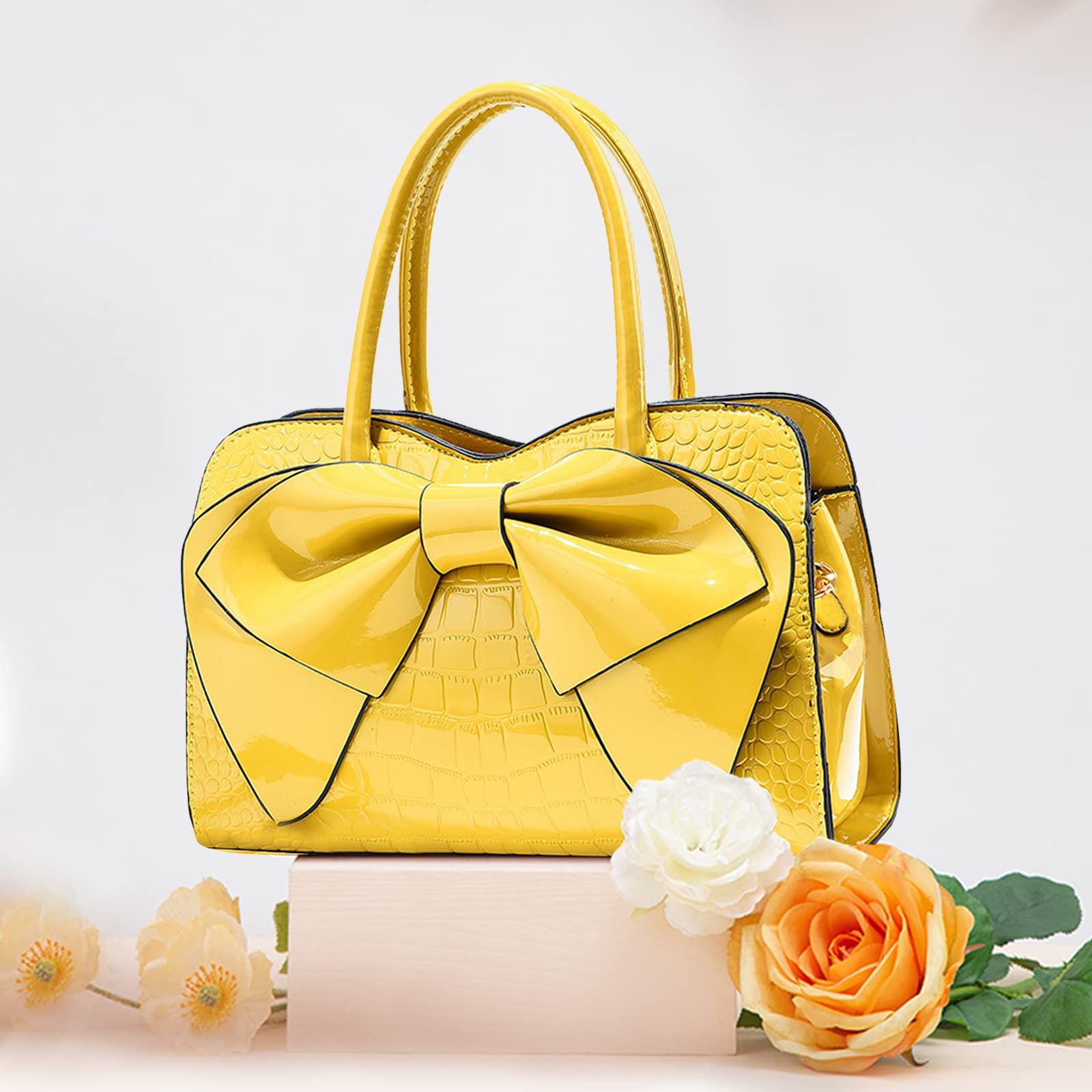 TONONE Bolsos para mujer Bolsos de diseñador con asa superior Bolsos de hombro tipo bandolera de charol Bolso de mano para fiesta Bolso de mano elegante para mujer Bolso lindo con lazo quality goods
