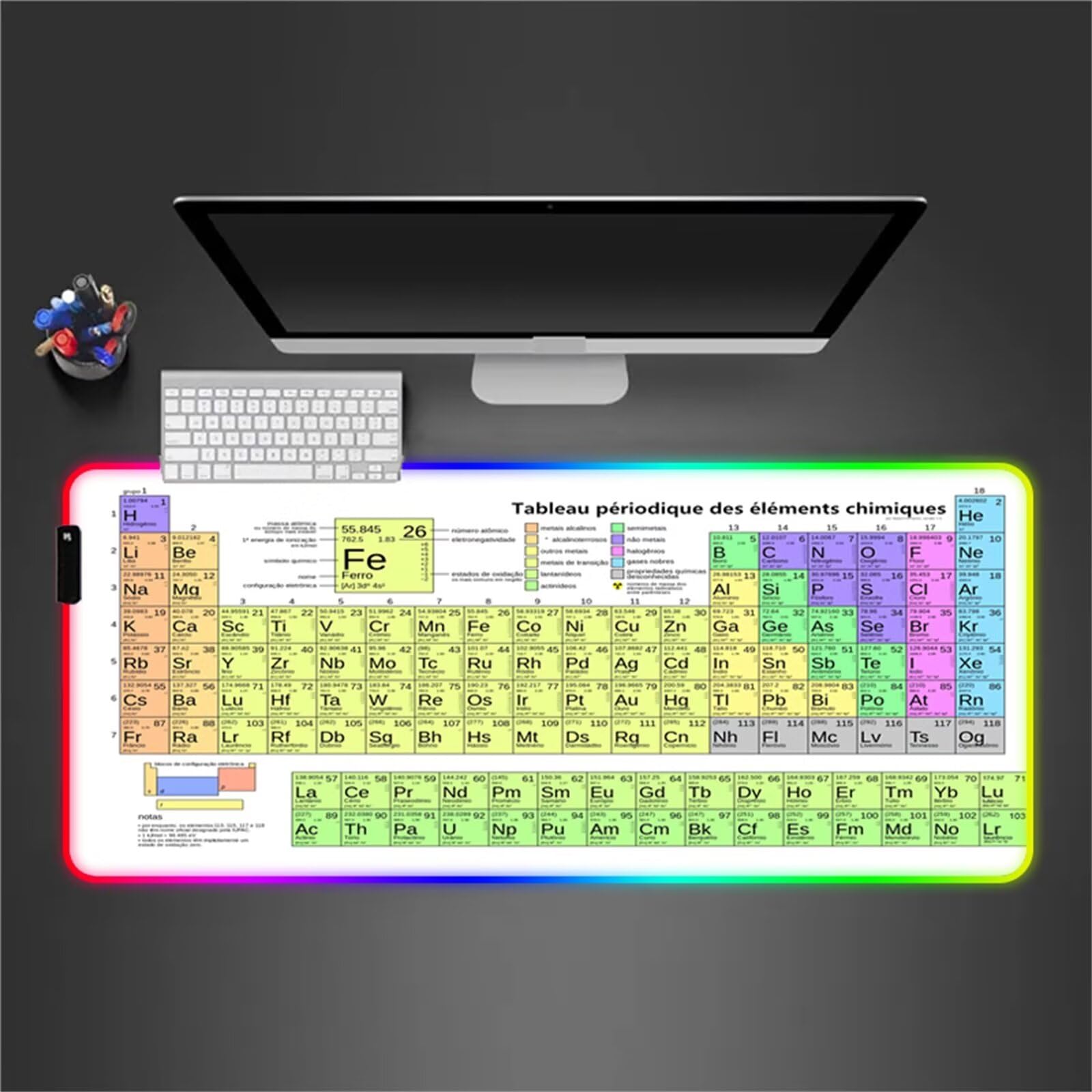 Tabla de Elementos RGB Alfombrilla de ratón para Juegos 900x400x4mm Alfombrilla Ratón Grande Alfombrilla de Escritorio LED con Base de Goma Antideslizante para Gamers PC y Portátil