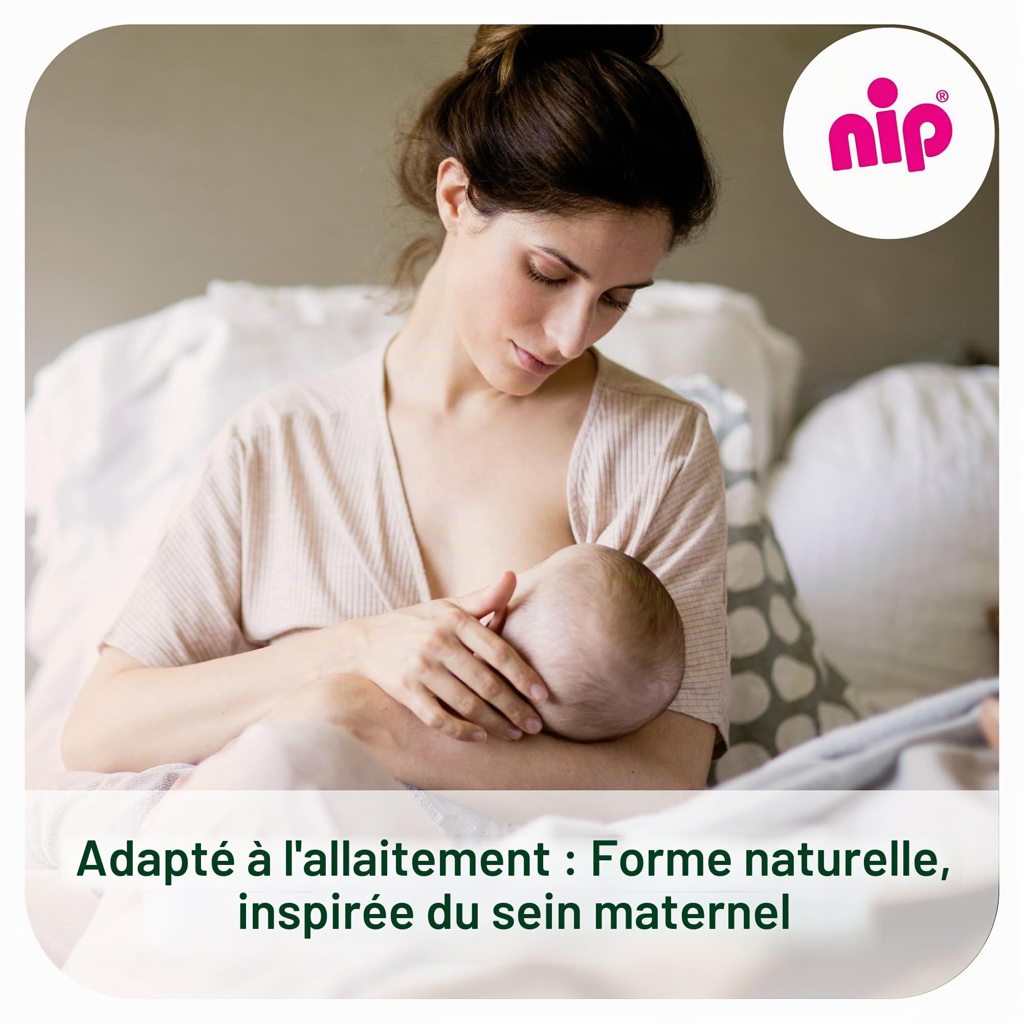 nip Cherry Biberon à col large en verre, avec tétine en caoutchouc naturel, anti-colique, taille S, dès la naissance, 120 ml, marron