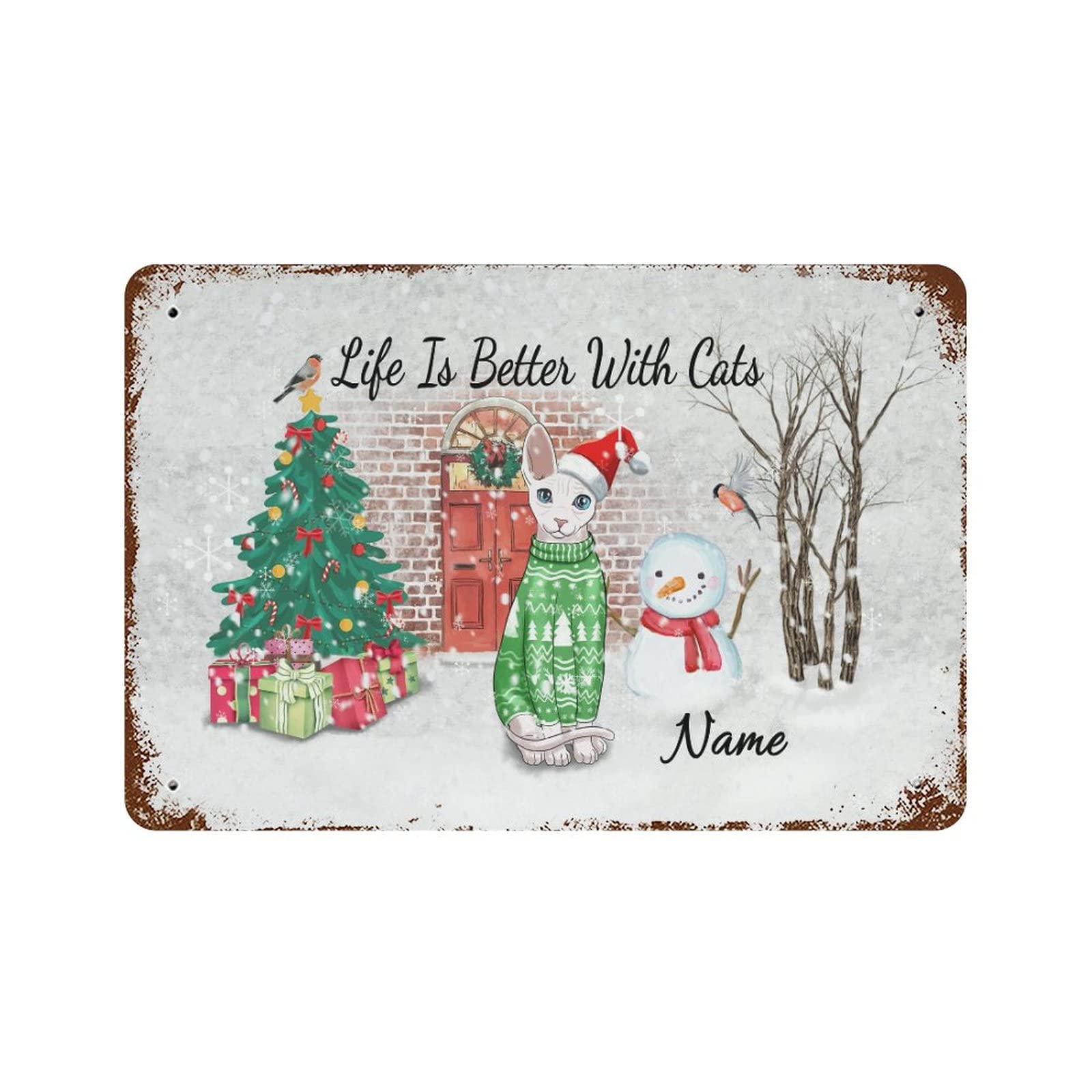 Panneau en métal Life Is Better With Cats pour célébrer Noël avec une touche rétro unique