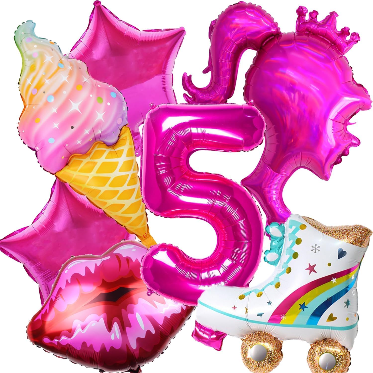 7 PCS Pink Girl Balloon Party Decoration,Princess Party Decorations,Hot Pink Party Decorations,3 4 5 6 7 8 9 Years Old Pink Birthday Decorations,Doll Theme Party Decorations