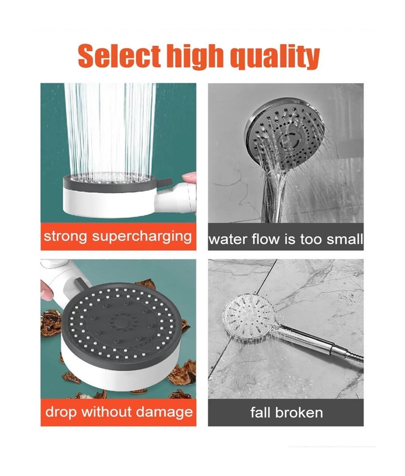Soffione doccia filtrato, soffione doccia portatile ad alta pressione, risparmio idrico, resistenza alle cadute, ugello per doccia da bagno con arresto One Touch(White Hose Set)