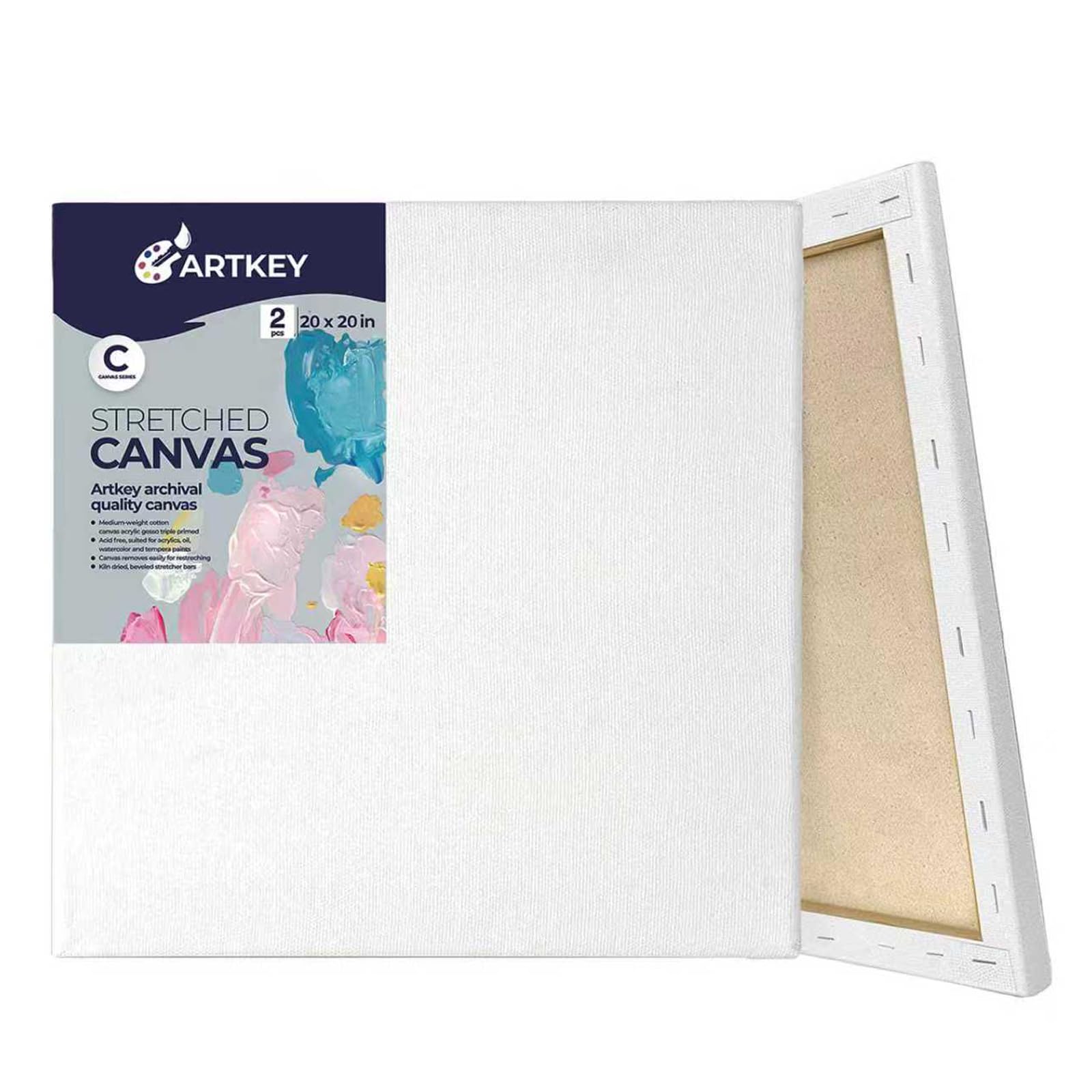Large Canvases for Painting 20x20 Inch 2-Pack, 12.3 oz Triple Primed Acid-Free 100% Cotton Stretched Canvas, Blank Large Canvas for Oil Paint Acrylics Pouring & Wet Art Media — image 1