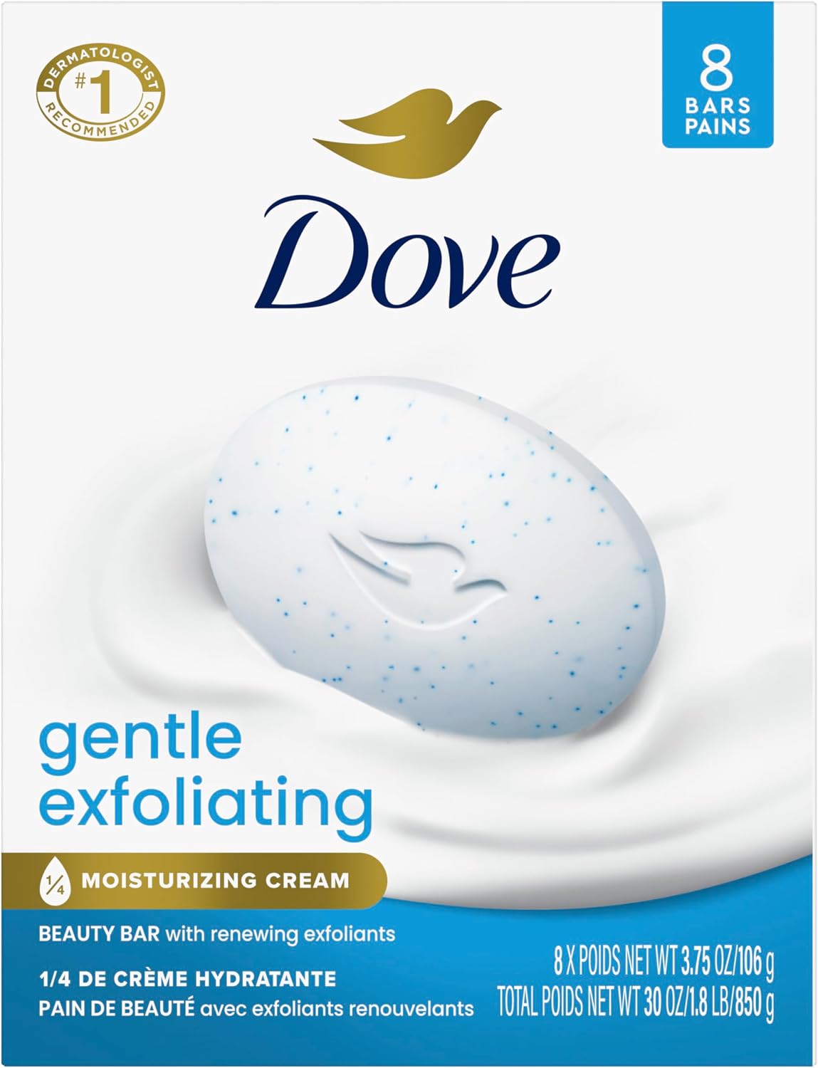 Dove Gentle Exfoliating Beauty Bar Soap , Renewing 8 Count 3.75 oz